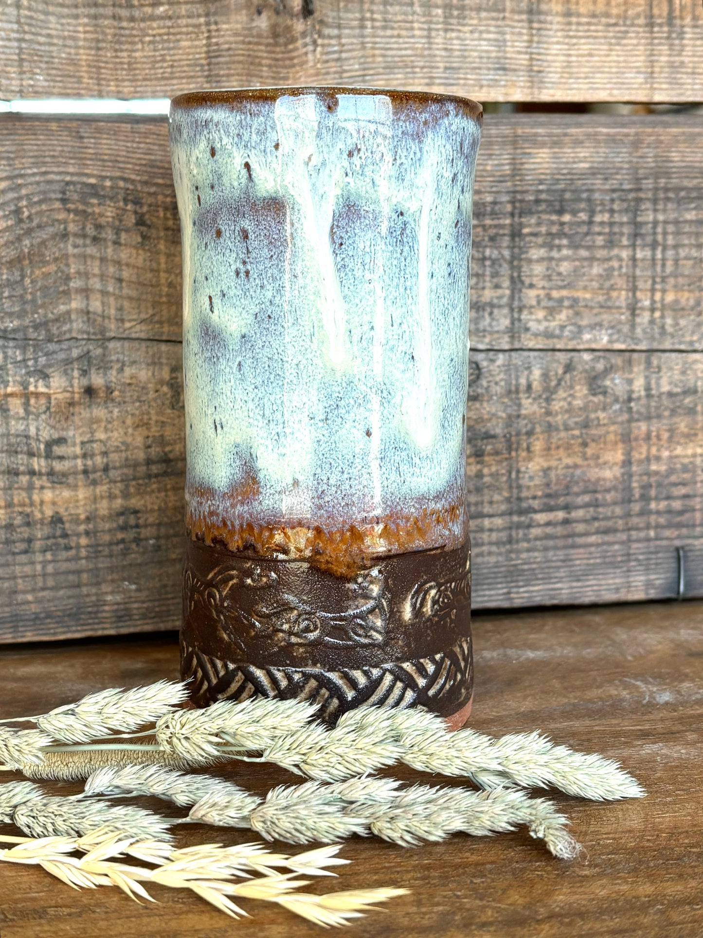 Wild Mustang Tall Boy Tumbler ~ 14 oz~ Birch & Brown Glaze
