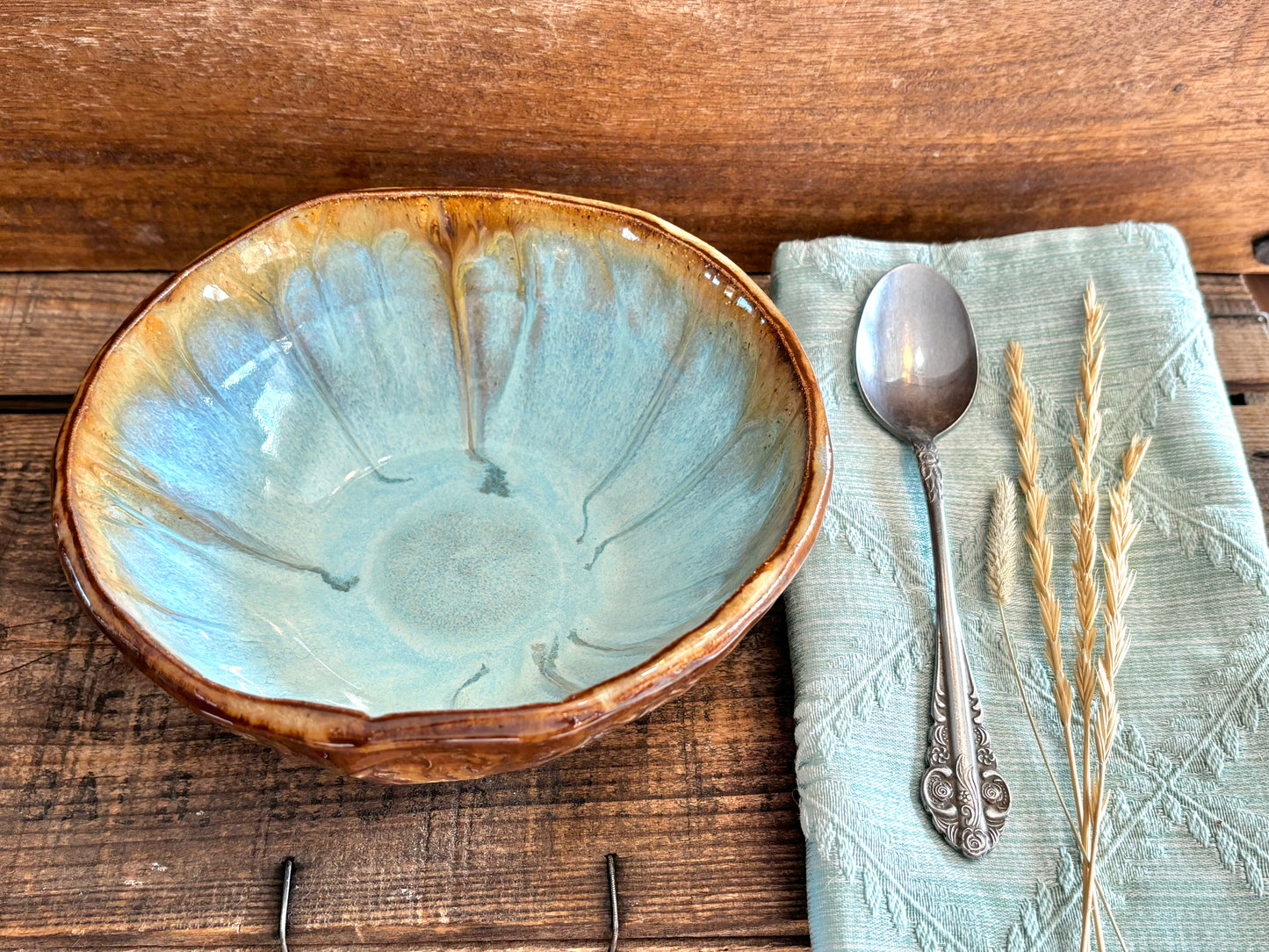 Rustic Wild Buffalo Soup & Salad Big Bowl ~ 6” Diameter ~ 2.5” Depth~ Turquoise & Brown