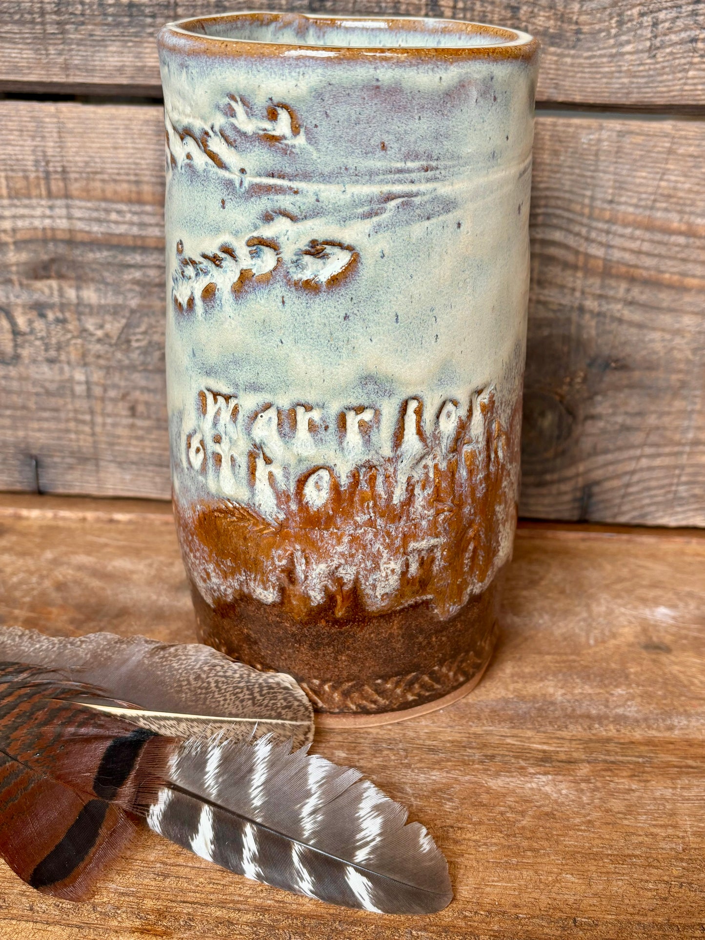 Rustic Warrior Strength Flower Vase ~ Birch & Brown Glaze