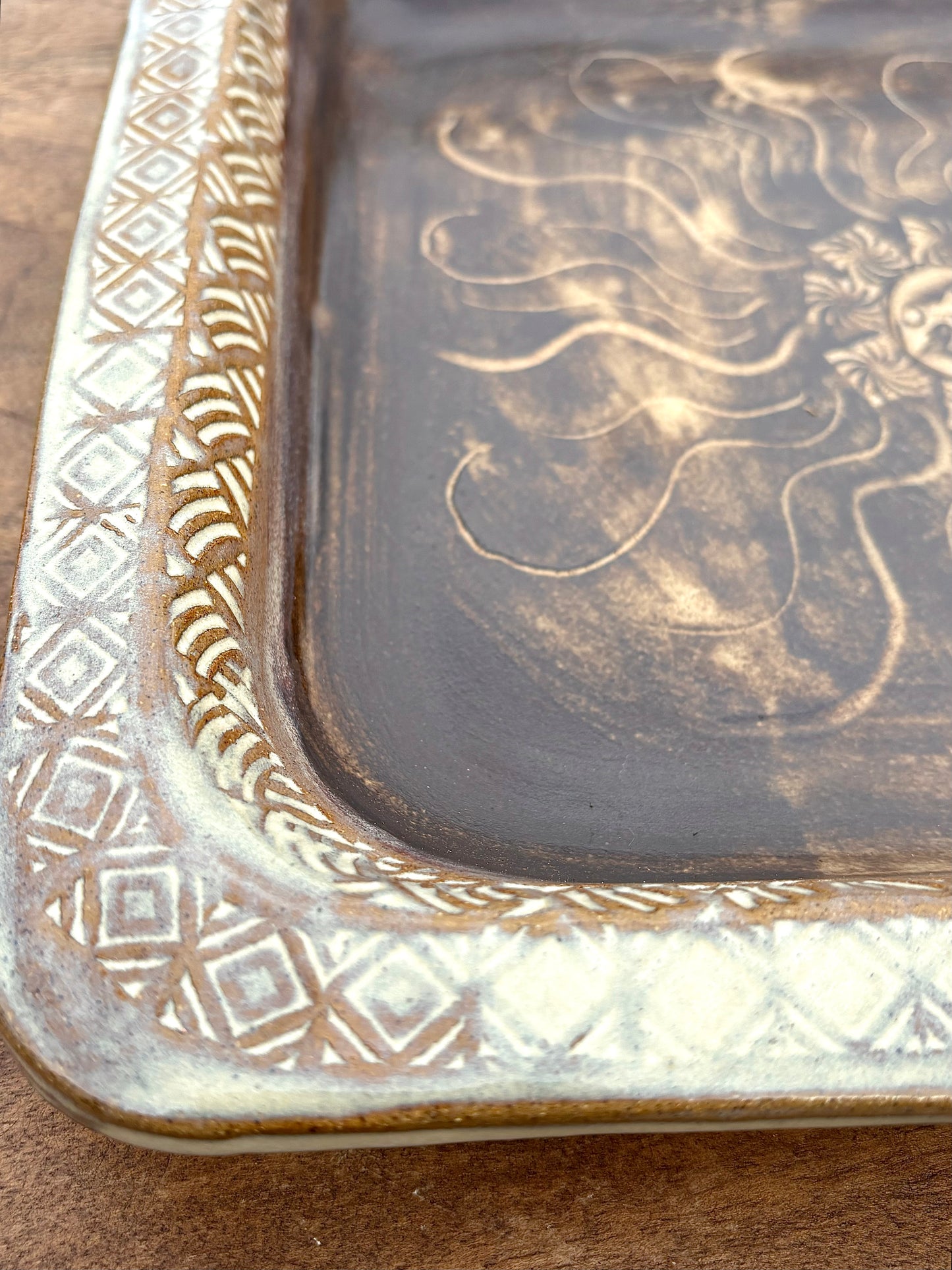 Rustic Square Sun & Thunderbird Baking Tray/ Serving Tray ~ 9.5” Square ~ 1.25” Depth~ Birch & Brown