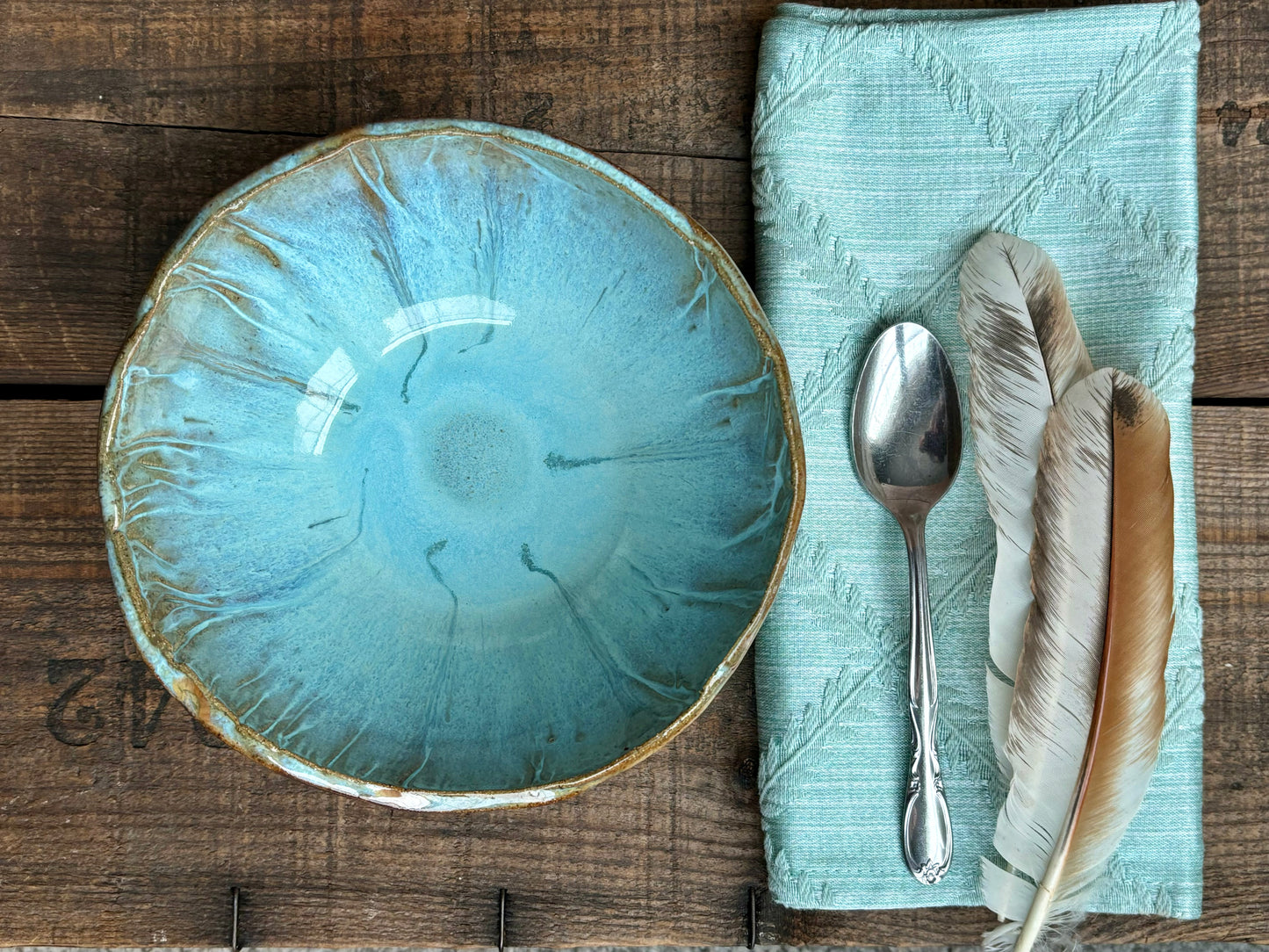 Rustic Wild Mustang Soup & Salad Big Bowl ~ 6” Diameter ~ 2.5” Depth~ Turquoise & Brown