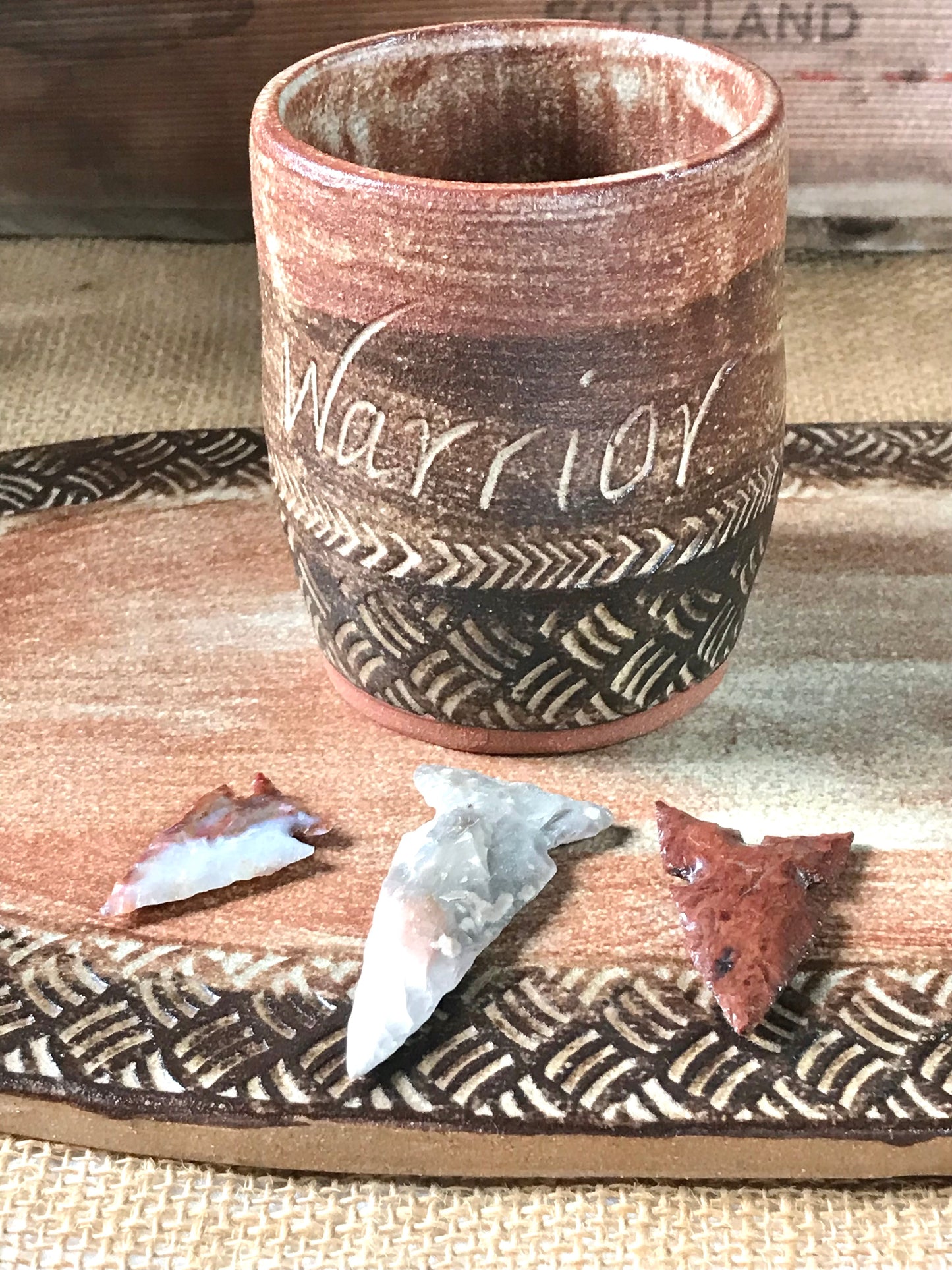 Warrior Strength Tumbler ~ 8 oz~ Sand & Brown Glaze