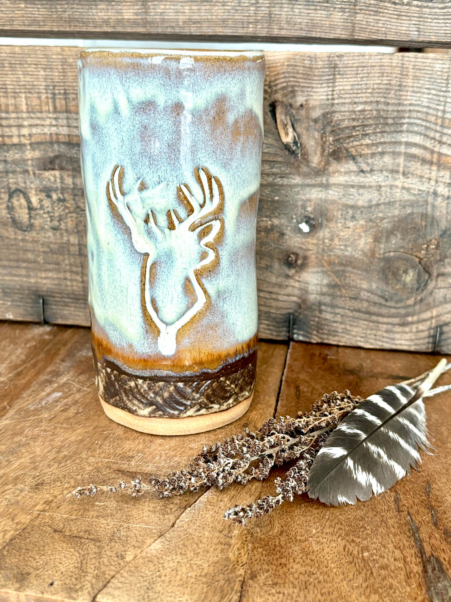 Wild Buck Tall Boy Tumbler ~ 14 oz~ Birch & Brown Glaze
