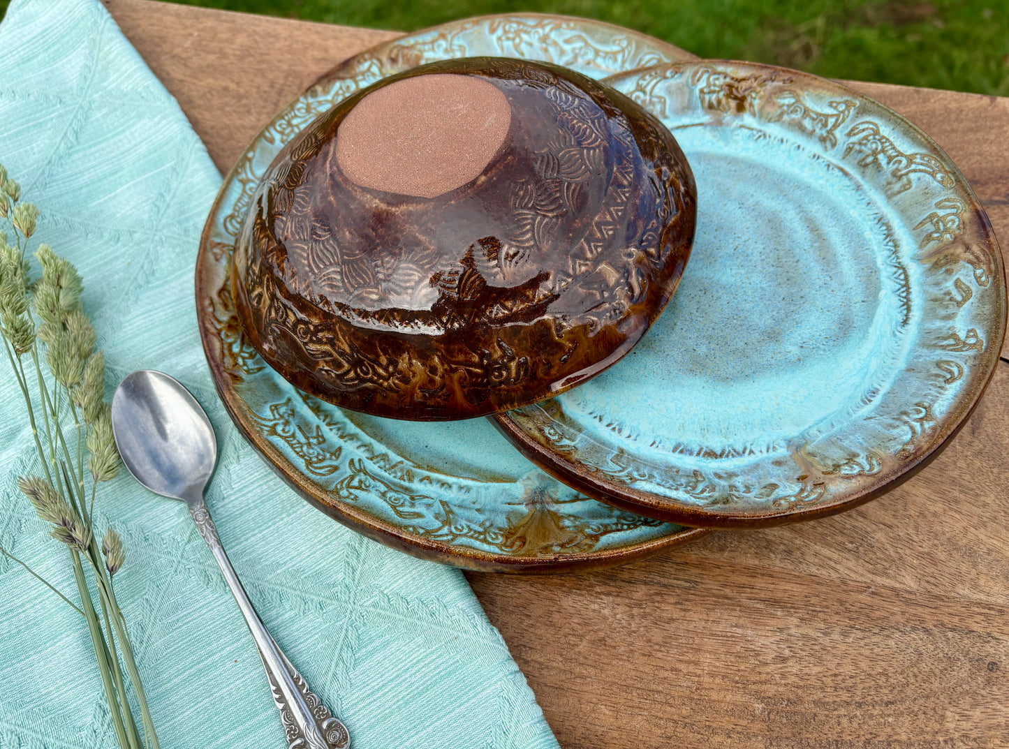 Rustic Wild Mustang Dinnerware Set  ~ Turquoise & Brown