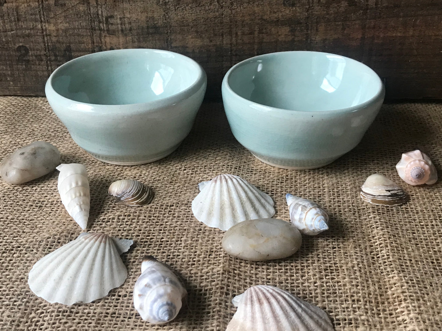 Set of 2 Wheel Thrown Prep Bowl ~ Light Turquoise Aqua Glaze