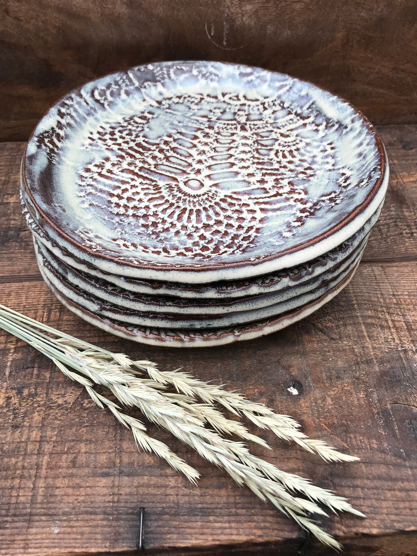 Rustic Antique Doily Salad Plate ~ 7” ~ Birch Brown Glaze