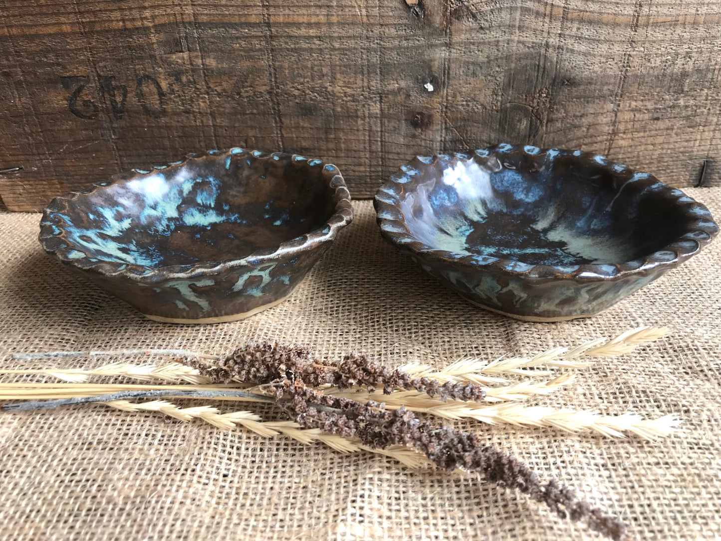 Set of 2 Rustic Handpinched Bowls ~ Night Sky & Charcoal Glaze