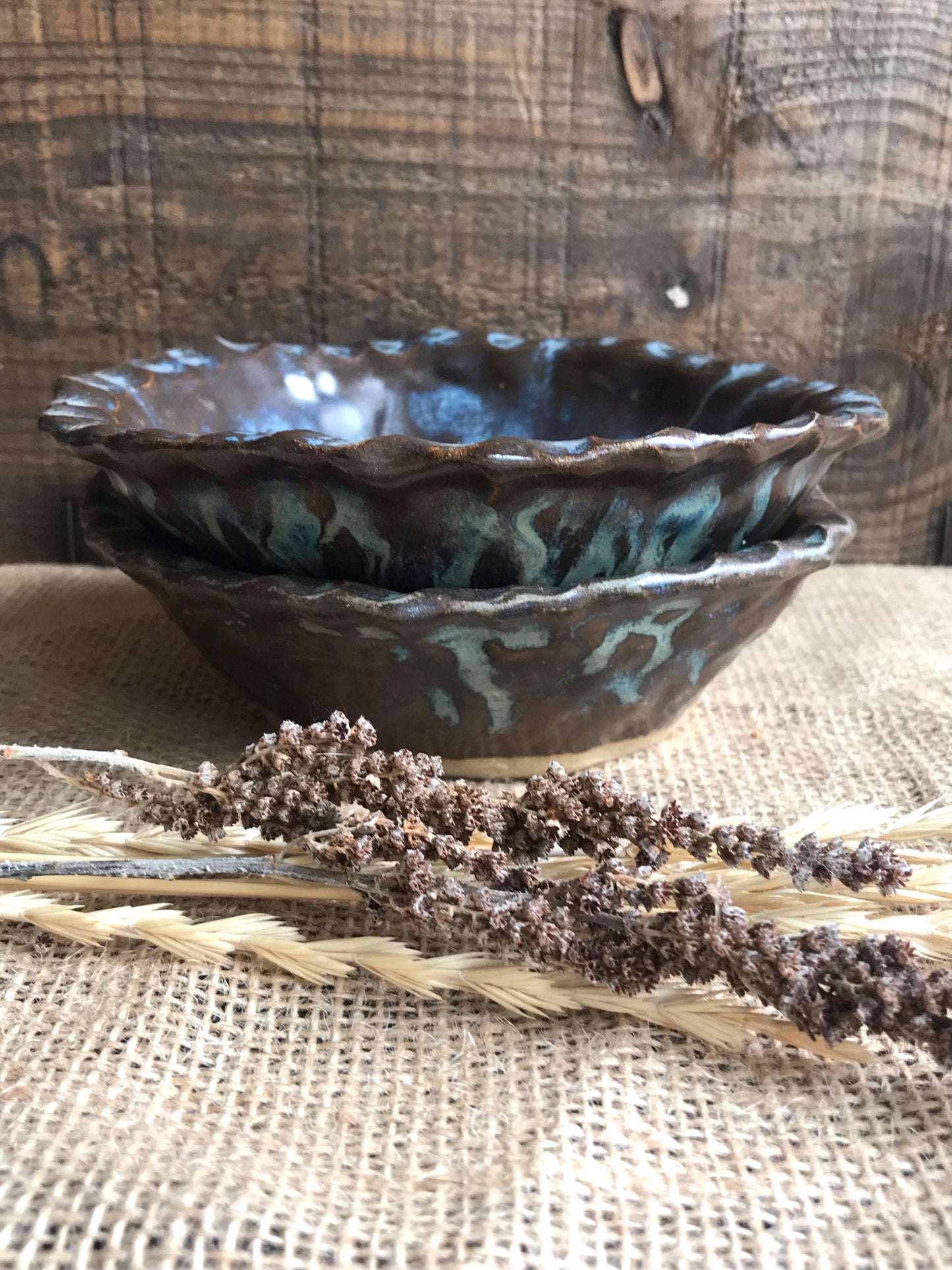 Set of 2 Rustic Handpinched Bowls ~ Night Sky & Charcoal Glaze