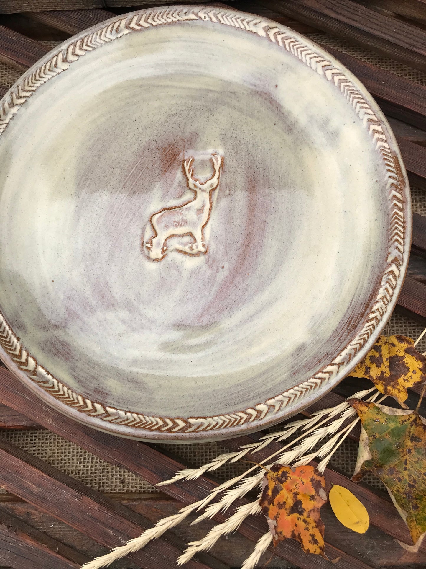 Rustic Wild Buck Dinner Plate ~ 10” ~ Antique Birch Glaze