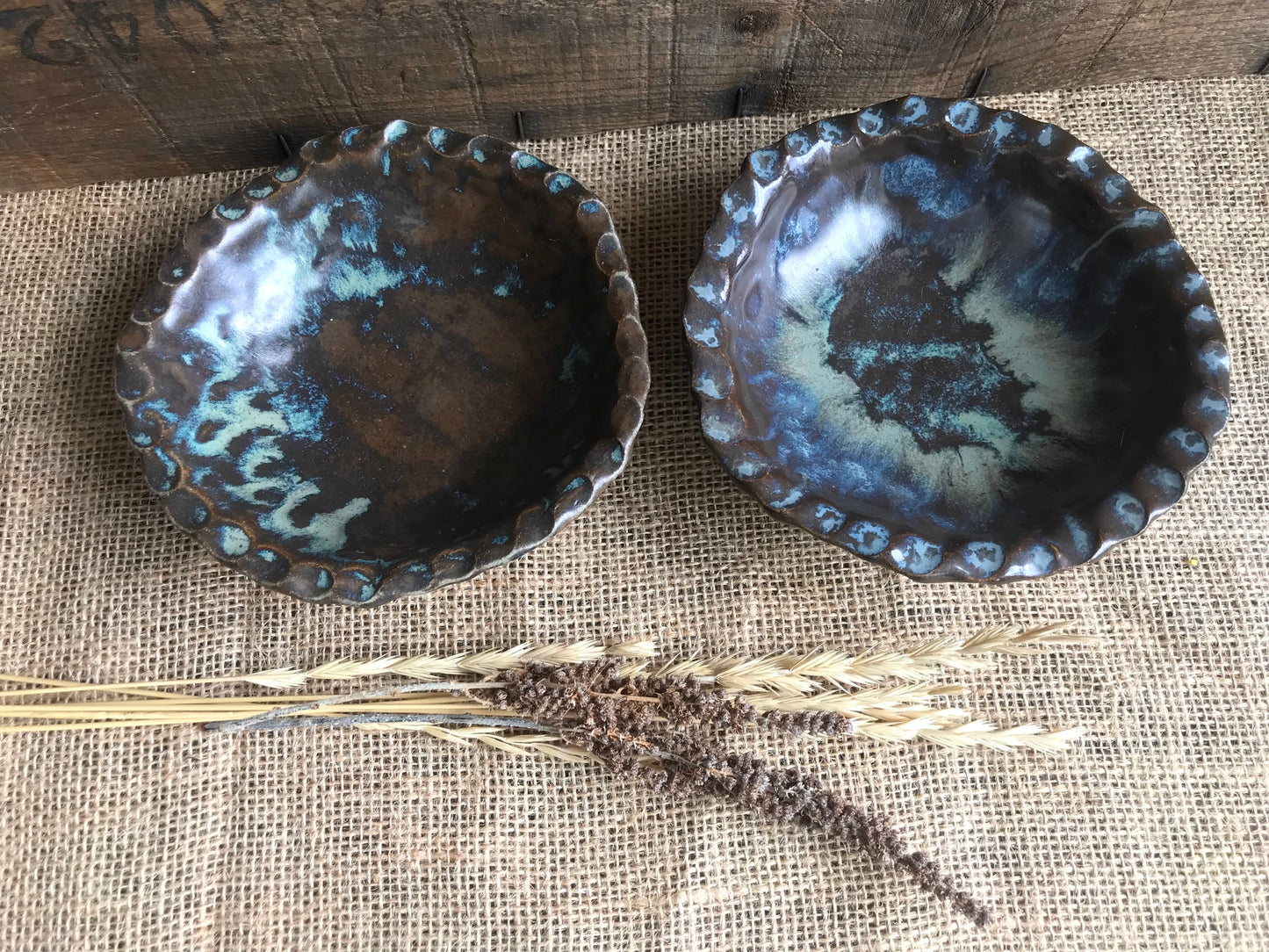 Set of 2 Rustic Handpinched Bowls ~ Night Sky & Charcoal Glaze