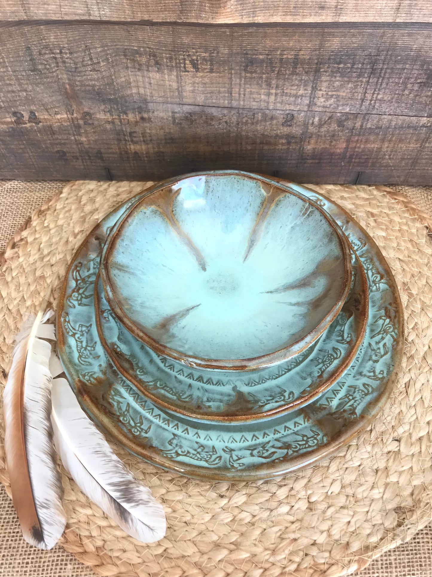 Rustic Wild Mustang Dinnerware ~ Dinner Plate/Salad Plate/Bowl ~ Turquoise & Brown