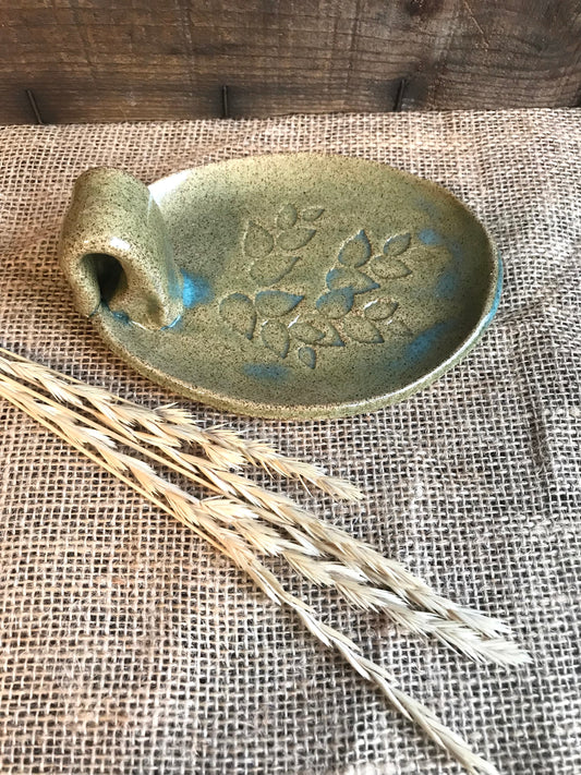 Rustic Fall Leaves Soap Holder in Speckle Grass Green with Handle