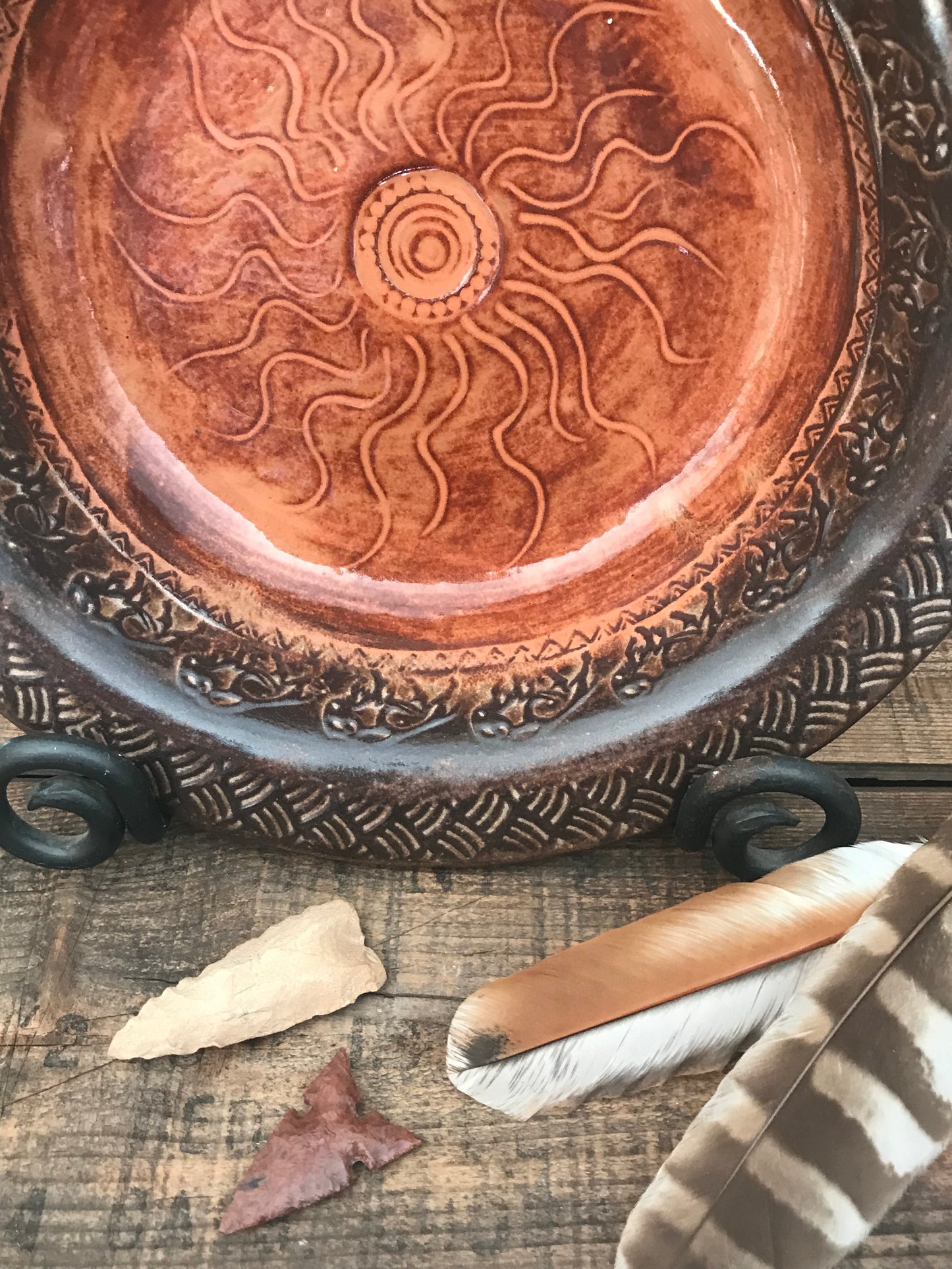 Rustic Wild Buffalo & Sun Serving & Baking Bowl ~ 12.5” Diameter ~ 1.75” Depth~ Sedona Red & Brown