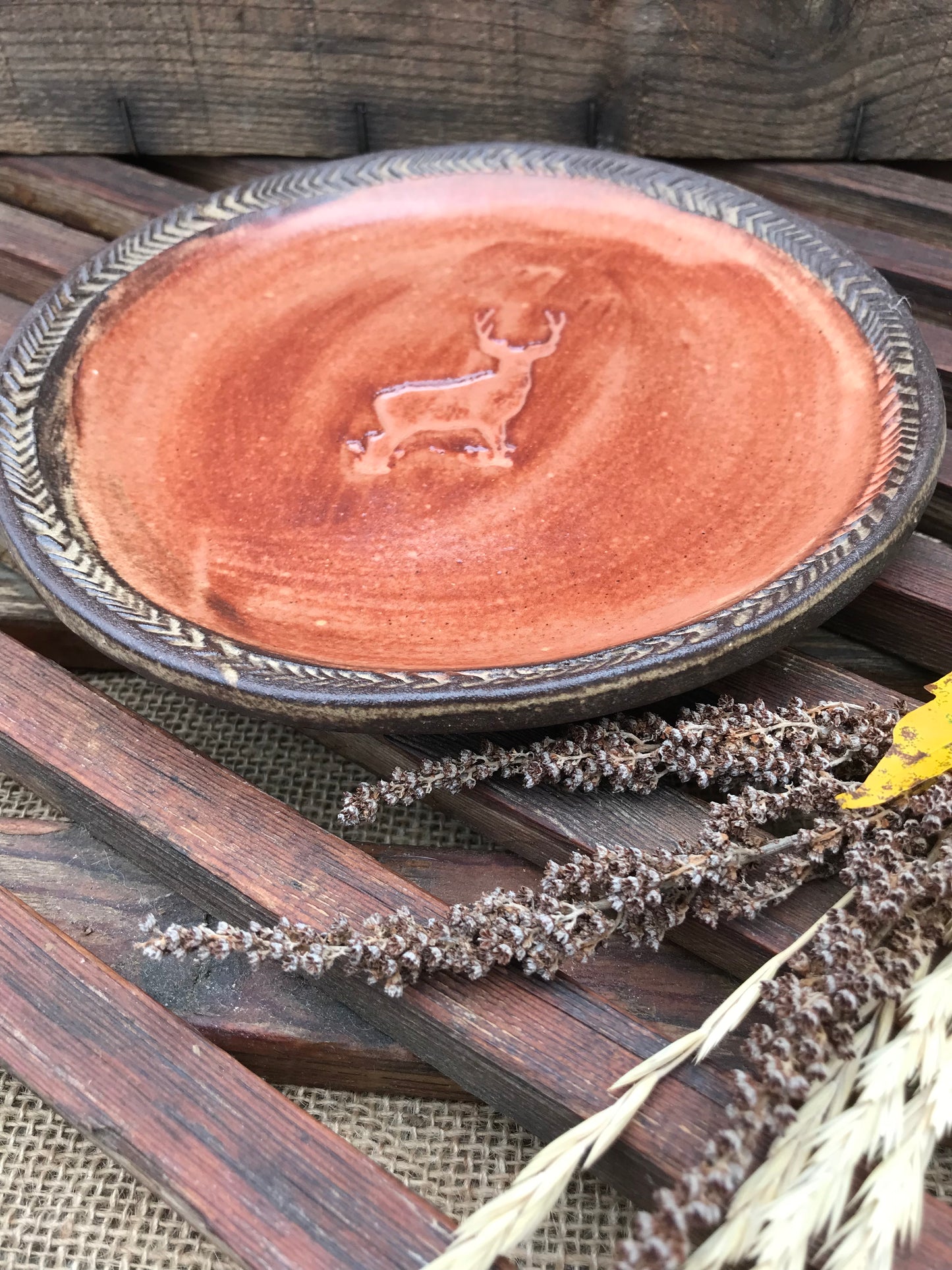 Rustic Wild Buck Salad Plate ~ 7” ~ Sedona Red & Brown Glaze