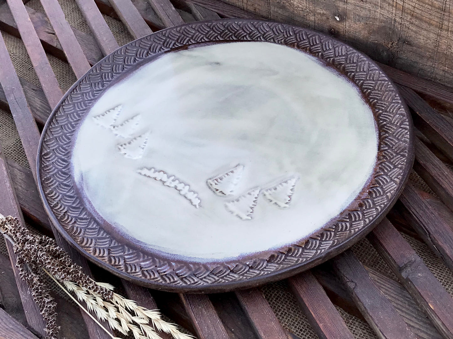 Rustic Vermont Evergreen Serving Platter ~ 13” Round ~ Birch & Brown ~ Appetizers & Cheese