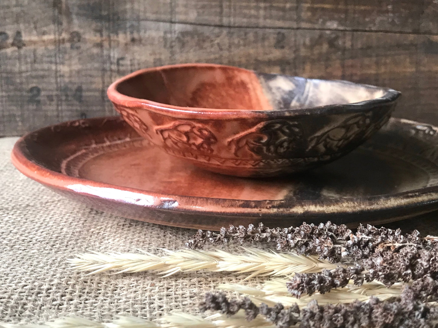 Rustic Wild Buffalo Dinnerware ~ Dinner Plate/Bowl ~ Sedona Red & Brown