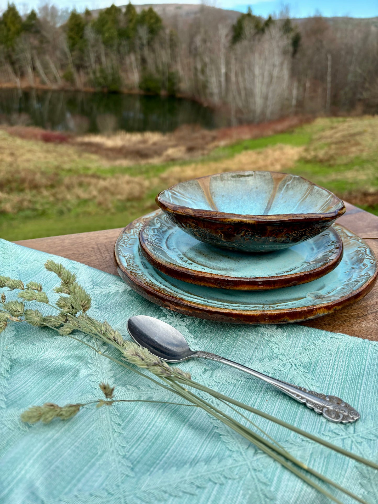 Rustic Wild Mustang Dinnerware Set  ~ Turquoise & Brown