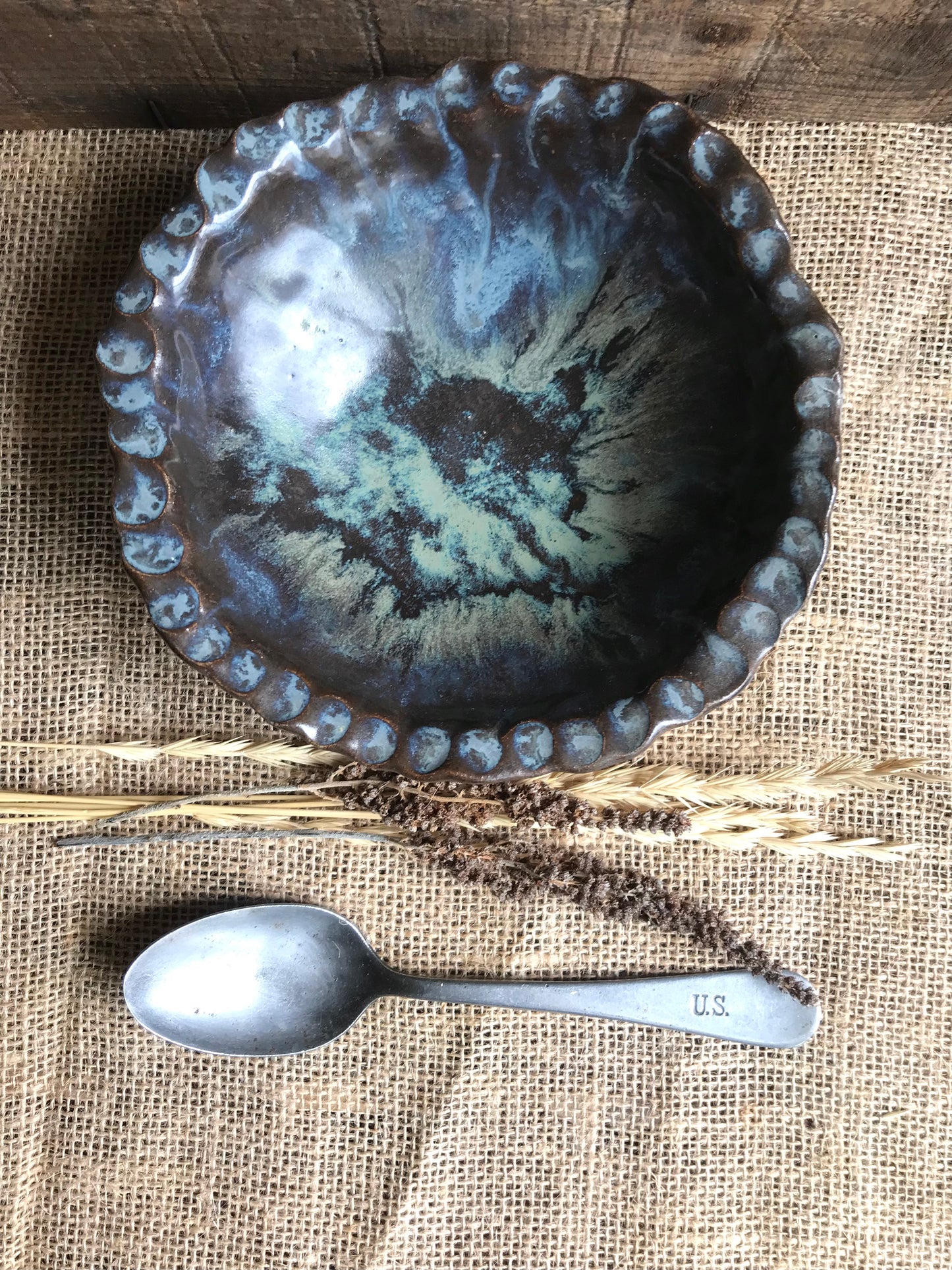 Rustic Handpinched Bowl ~ Night Sky & Charcoal Glaze