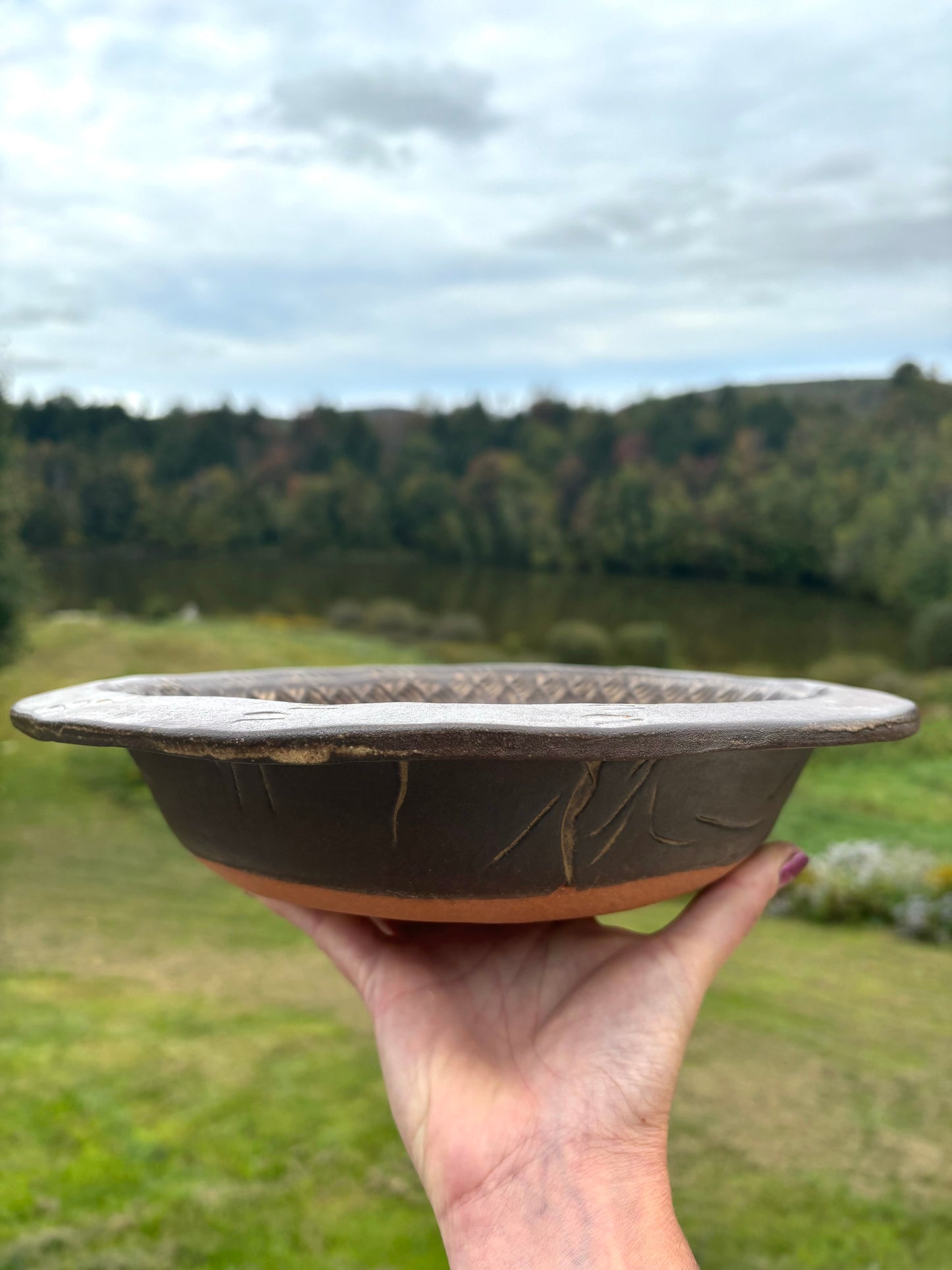 Rustic Wild Buck Deer Serving & Baking Bowl ~ 12” Diameter ~ 2.5” Depth~ Birch & Brown