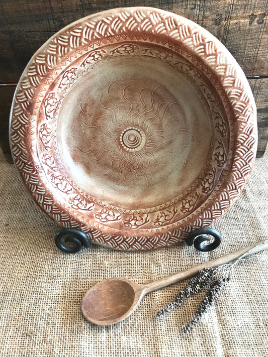 Rustic Wild Buffalo Serving & Baking Bowl ~ 12” Diameter ~ 2.5” Depth~ Red Sand & Brown