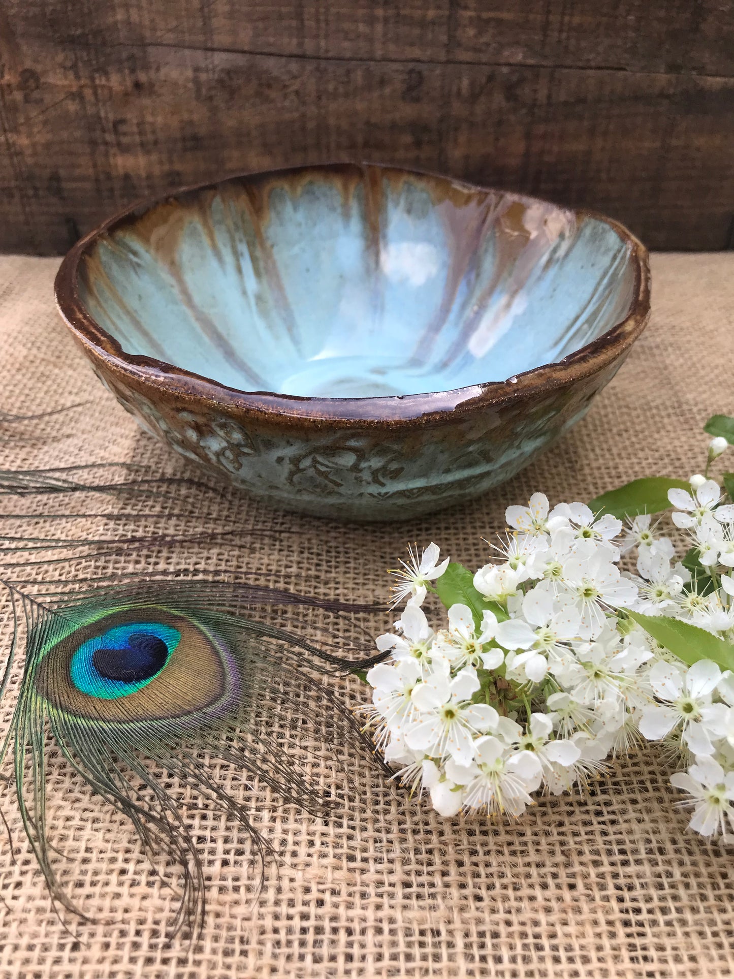 Rustic Wild Buffalo Soup & Salad Big Bowl ~ 6” Diameter ~ 2.5” Depth~ Turquoise & Brown