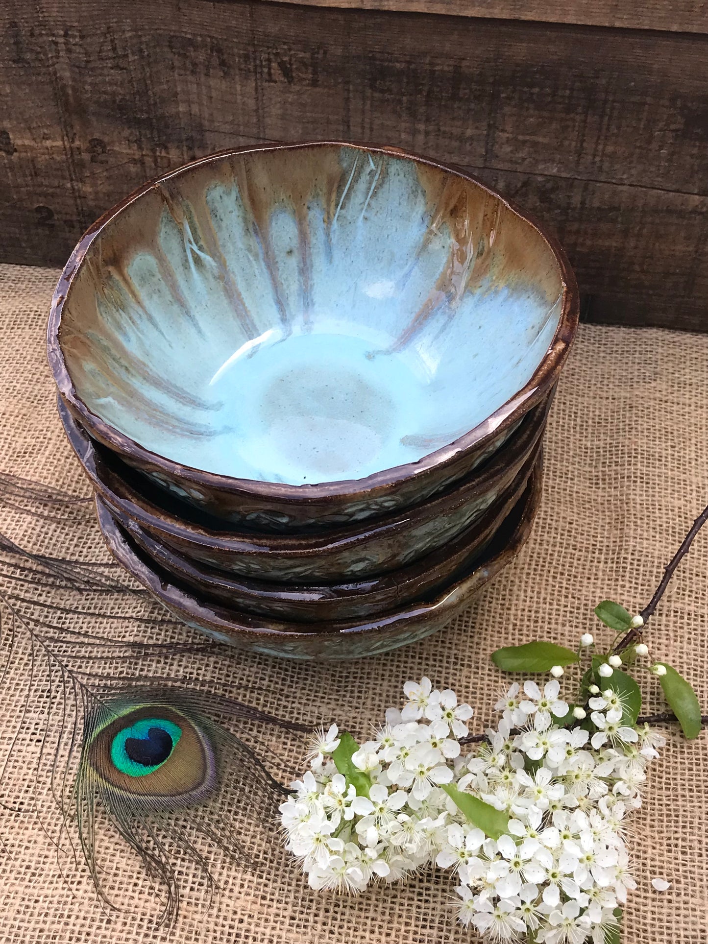 Rustic Wild Buffalo Soup & Salad Big Bowl ~ 6” Diameter ~ 2.5” Depth~ Turquoise & Brown