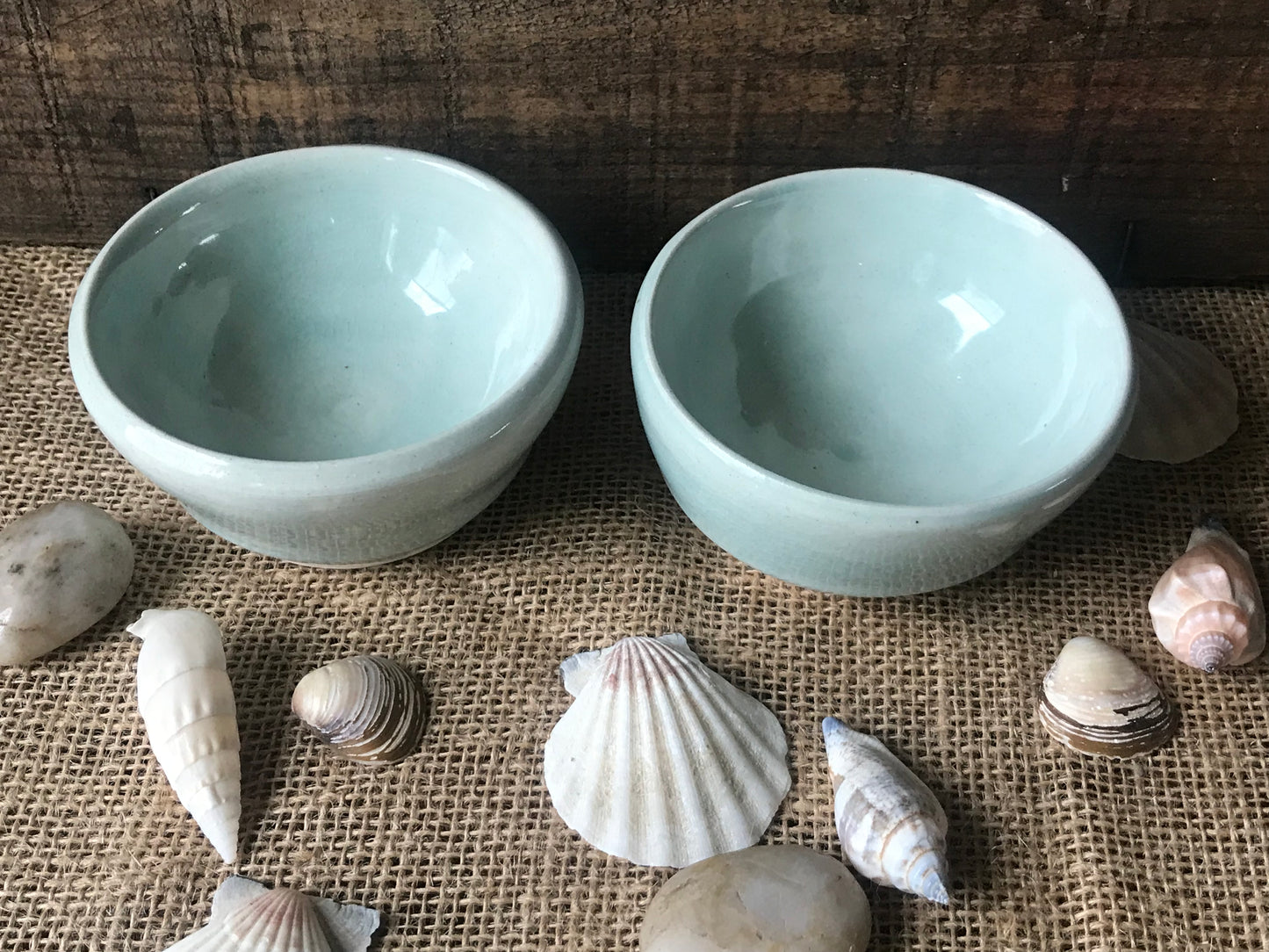 Set of 2 Wheel Thrown Prep Bowl ~ Light Turquoise Aqua Glaze