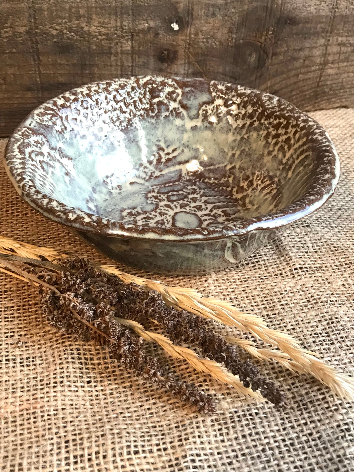 Rustic Antique Doily Bowl ~ Birch Brown Glaze