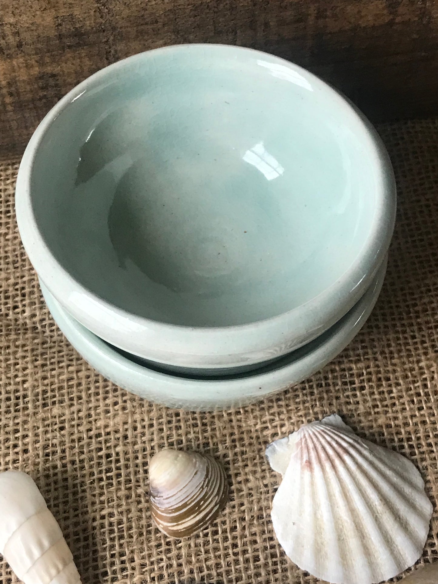 Set of 2 Wheel Thrown Prep Bowl ~ Light Turquoise Aqua Glaze