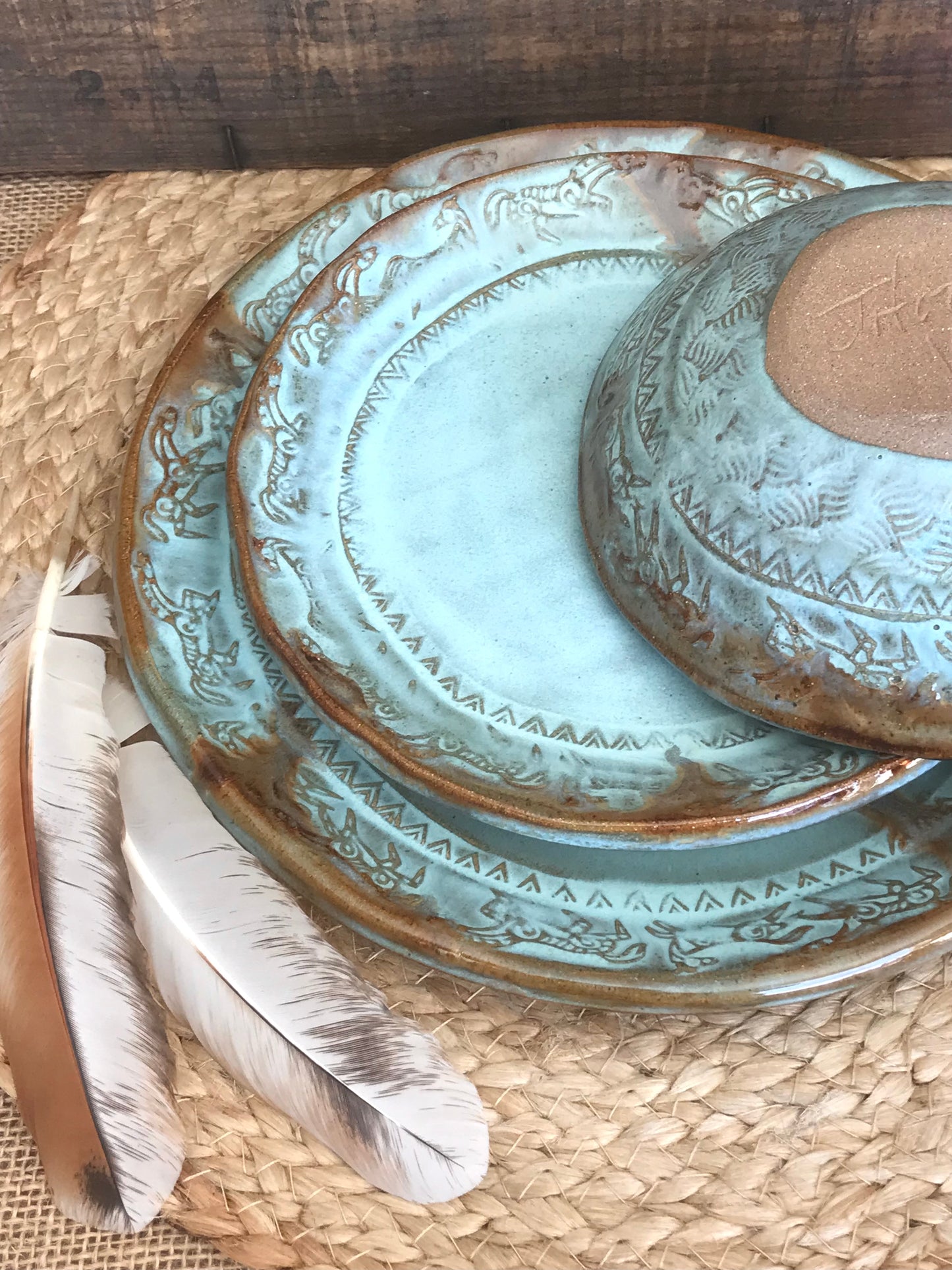 Rustic Wild Mustang Dinnerware ~ Dinner Plate/Salad Plate/Bowl ~ Turquoise & Brown