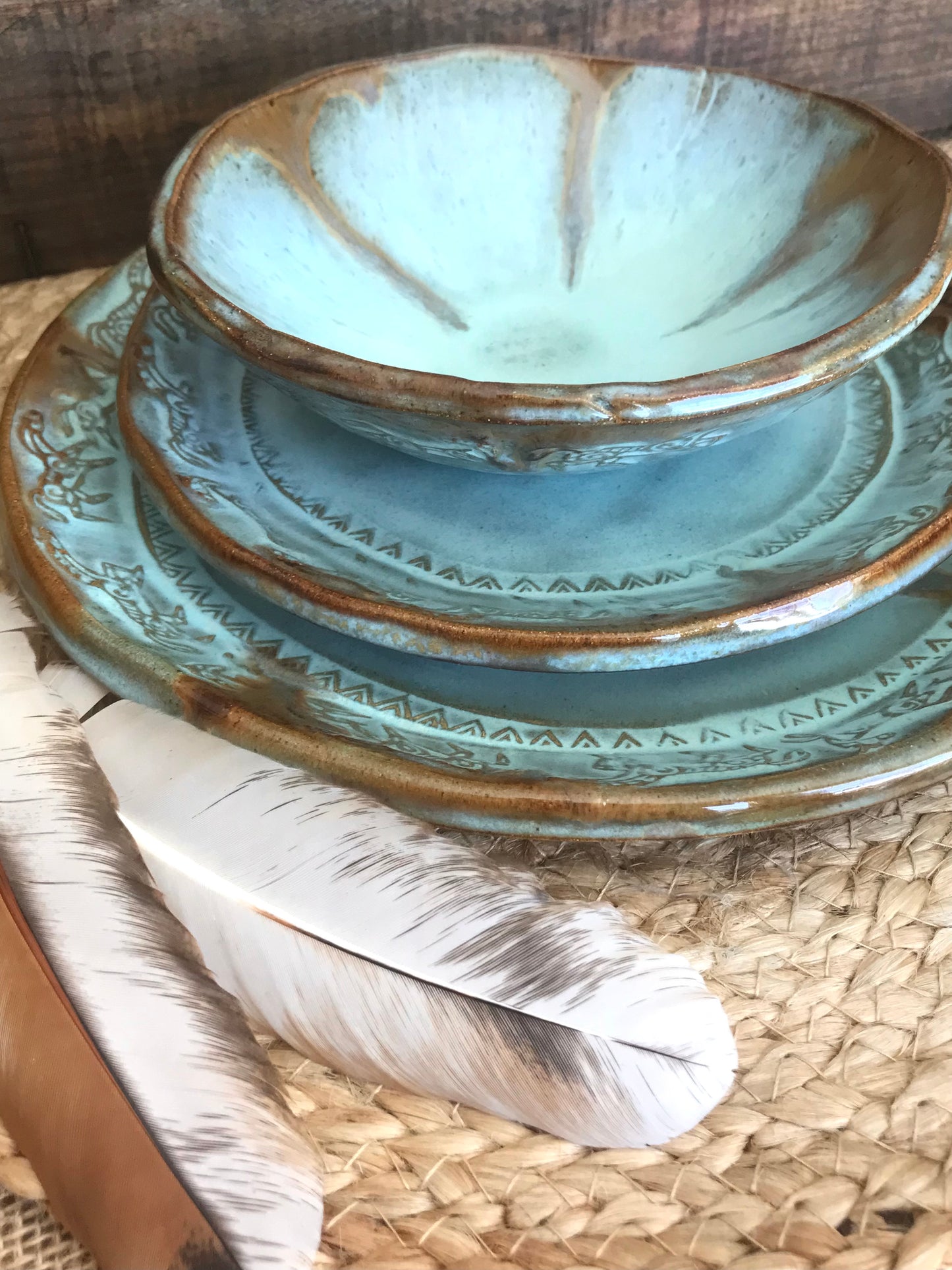 Rustic Wild Mustang Dinnerware ~ Dinner Plate/Salad Plate/Bowl ~ Turquoise & Brown