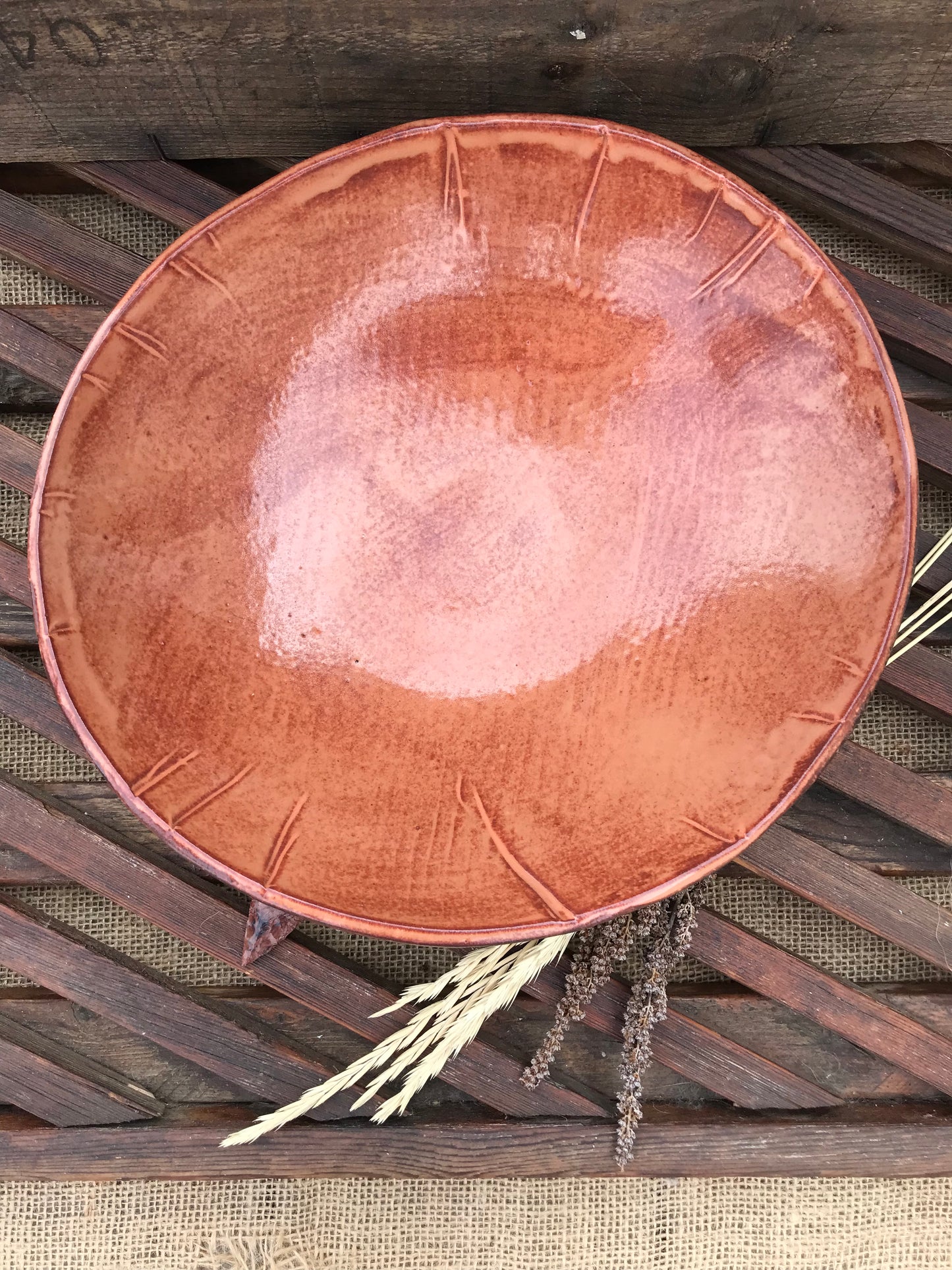 Rustic Wild Mustang Serving Bowl ~ 10” Diameter ~ 2.5” Depth~ Sedona Red & Brown