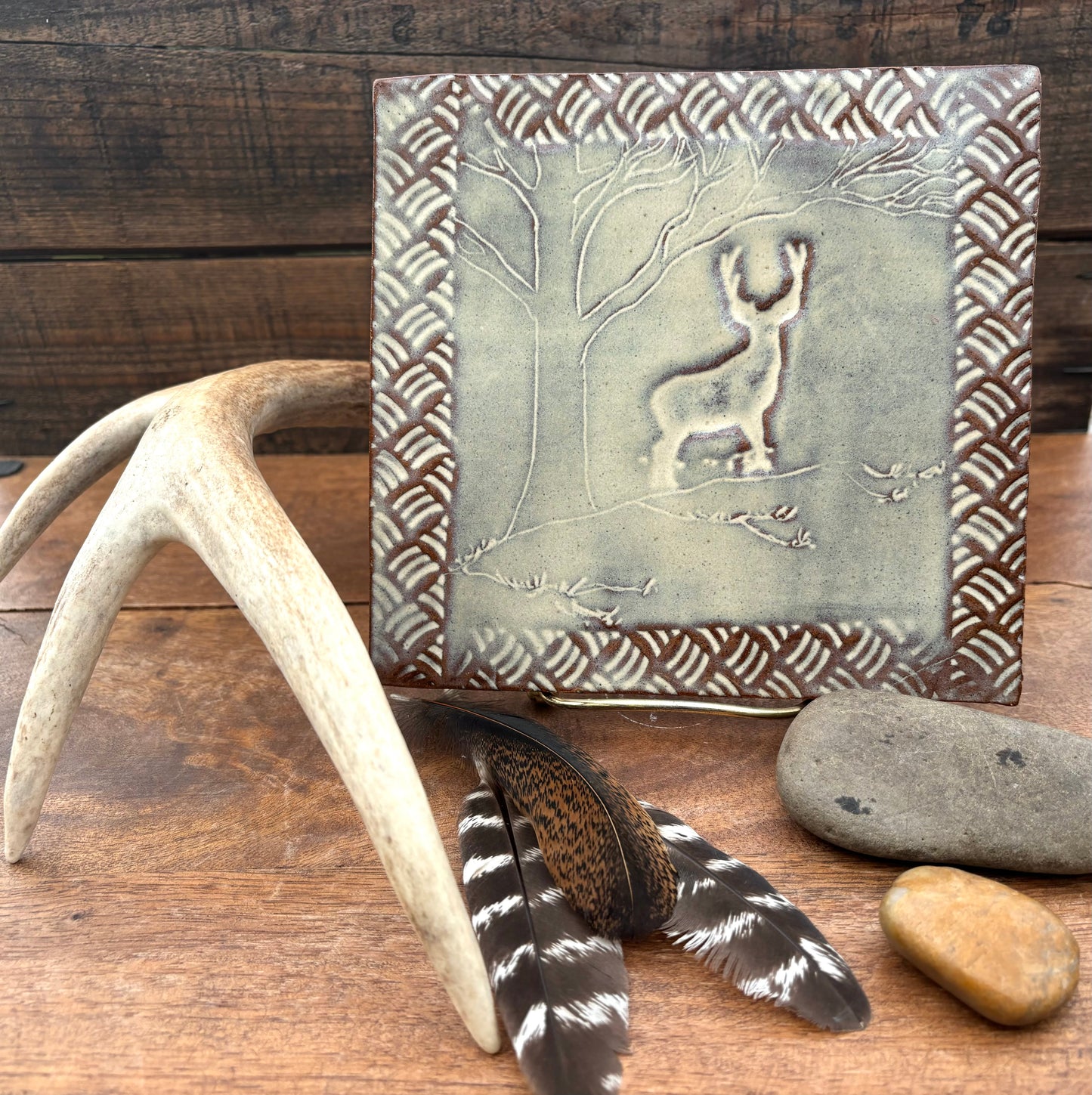 Rustic Wild Buck Deer Trivet in Birch Brown ~ 6.5” x 6.5”