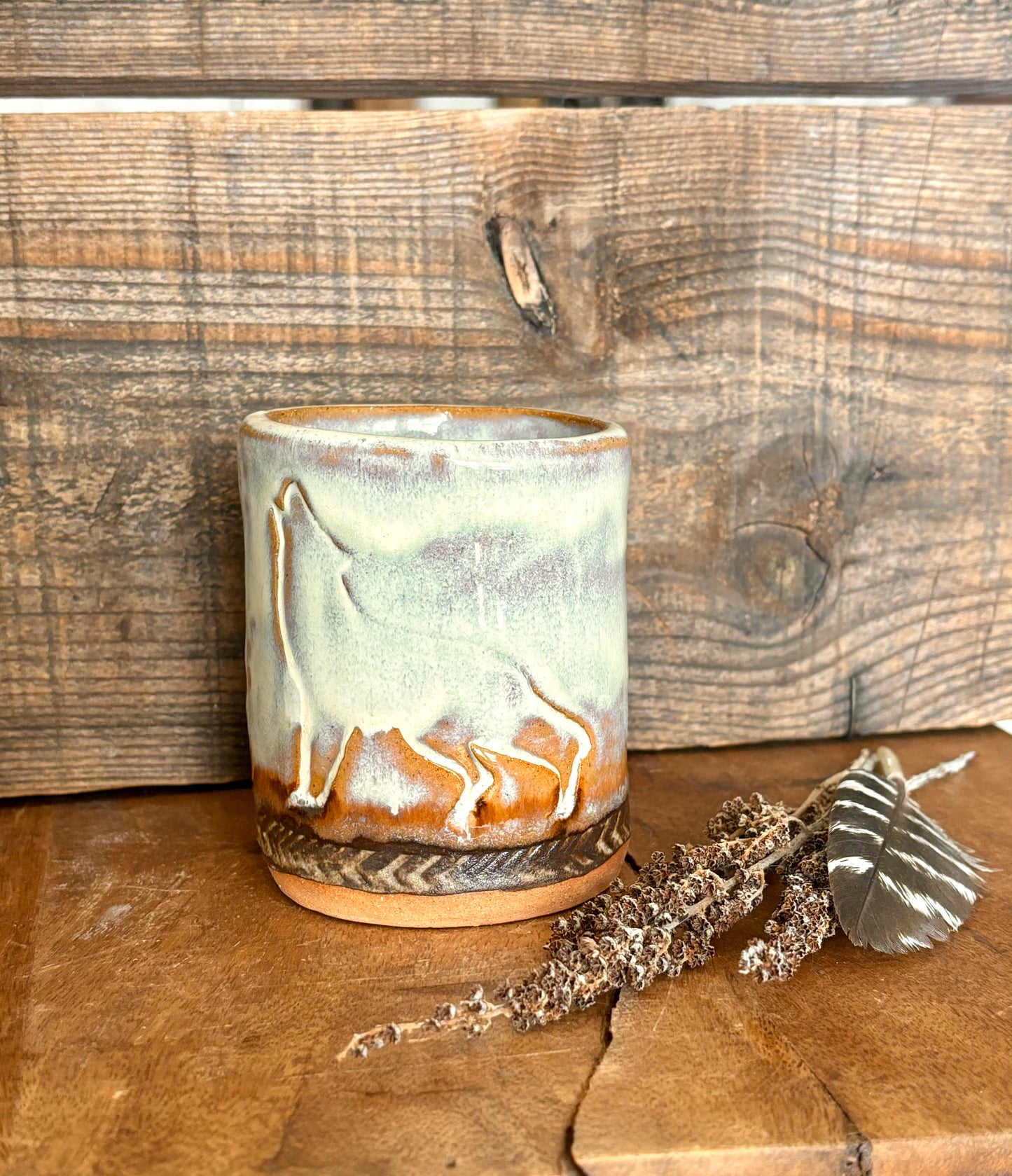 Wild Wolf Shortie Tumbler ~ 8 oz~ Birch & Brown Glaze