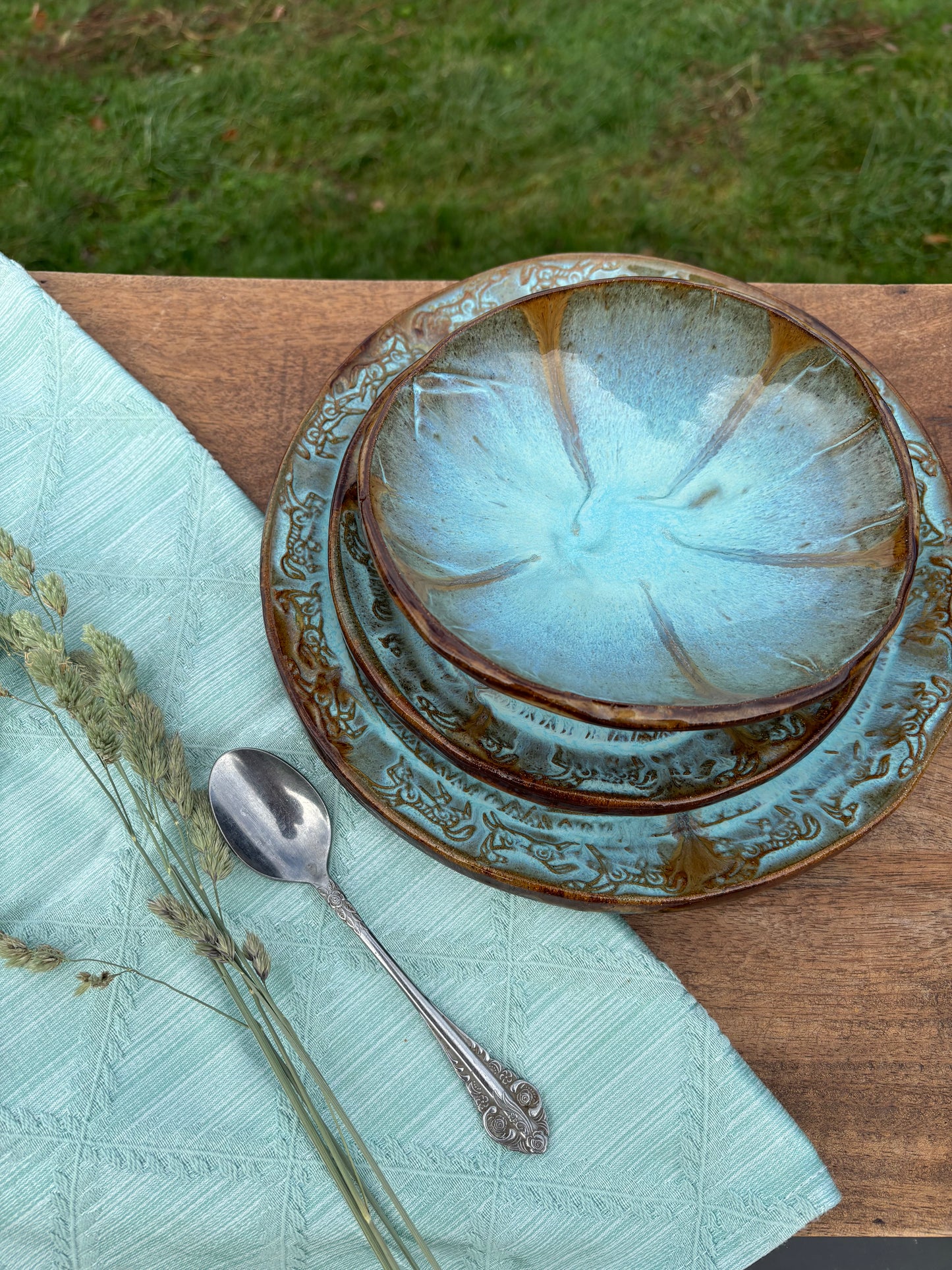 Rustic Wild Mustang Dinnerware Set  ~ Turquoise & Brown