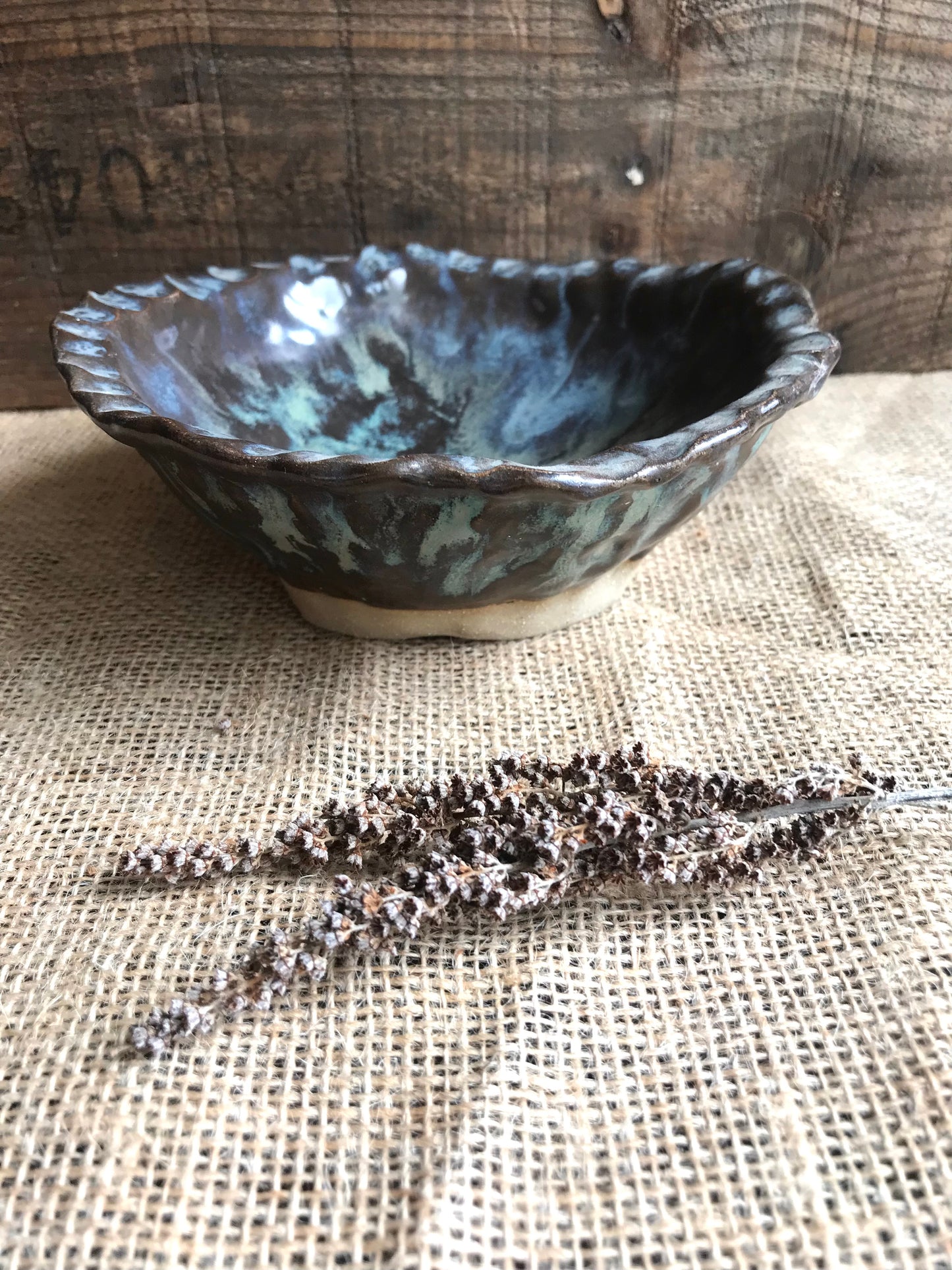 Rustic Handpinched Bowl ~ Night Sky & Charcoal Glaze