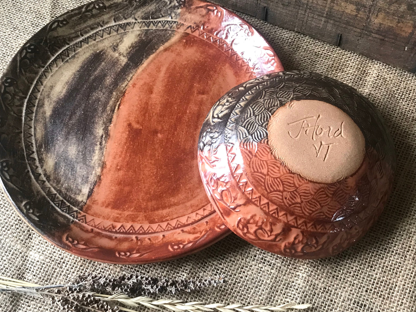 Rustic Wild Buffalo Dinnerware ~ Dinner Plate/Bowl ~ Sedona Red & Brown