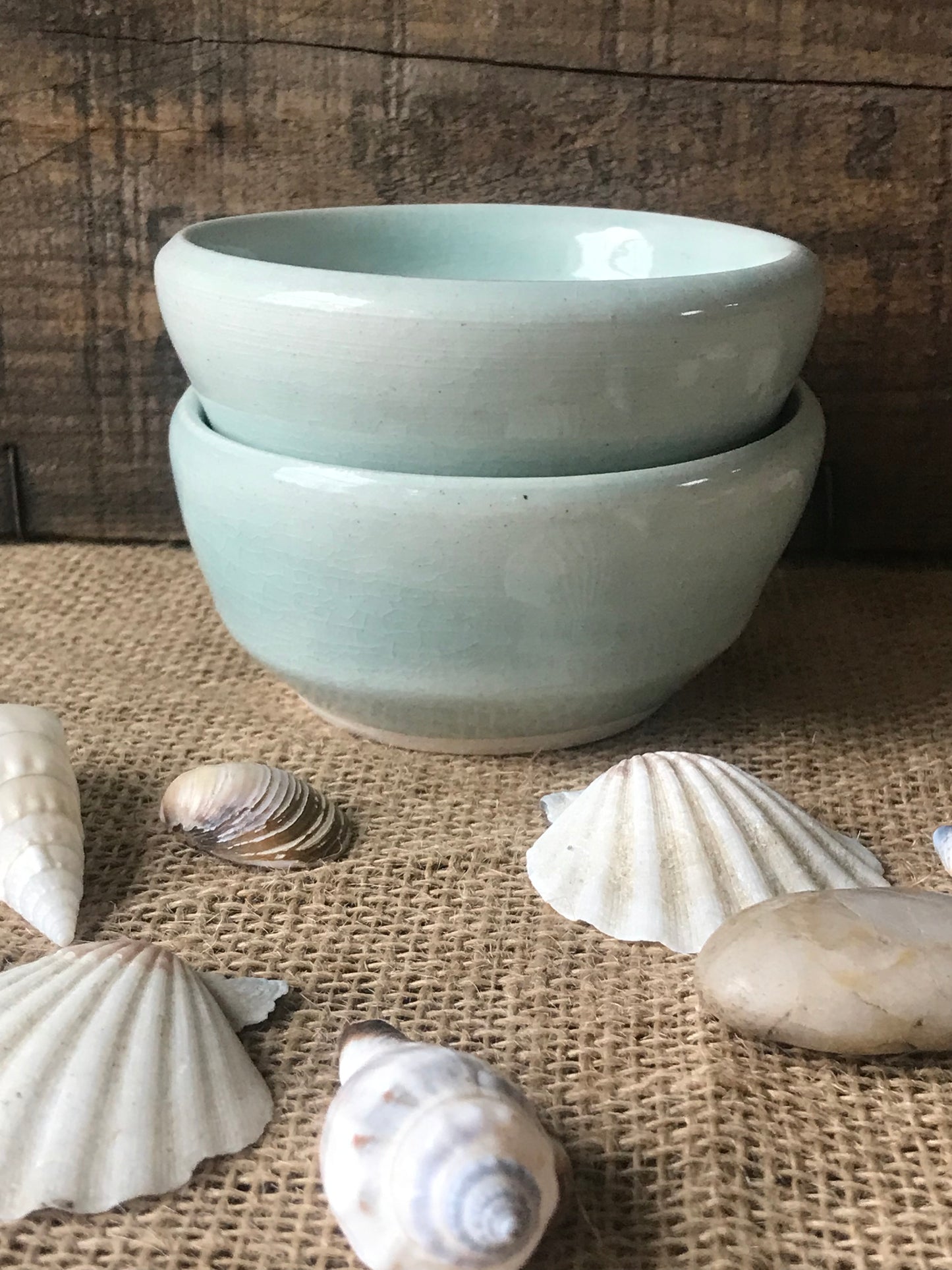 Set of 2 Wheel Thrown Prep Bowl ~ Light Turquoise Aqua Glaze