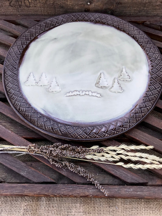 Rustic Vermont Evergreen Serving Platter ~ 13” Round ~ Birch & Brown ~ Appetizers & Cheese