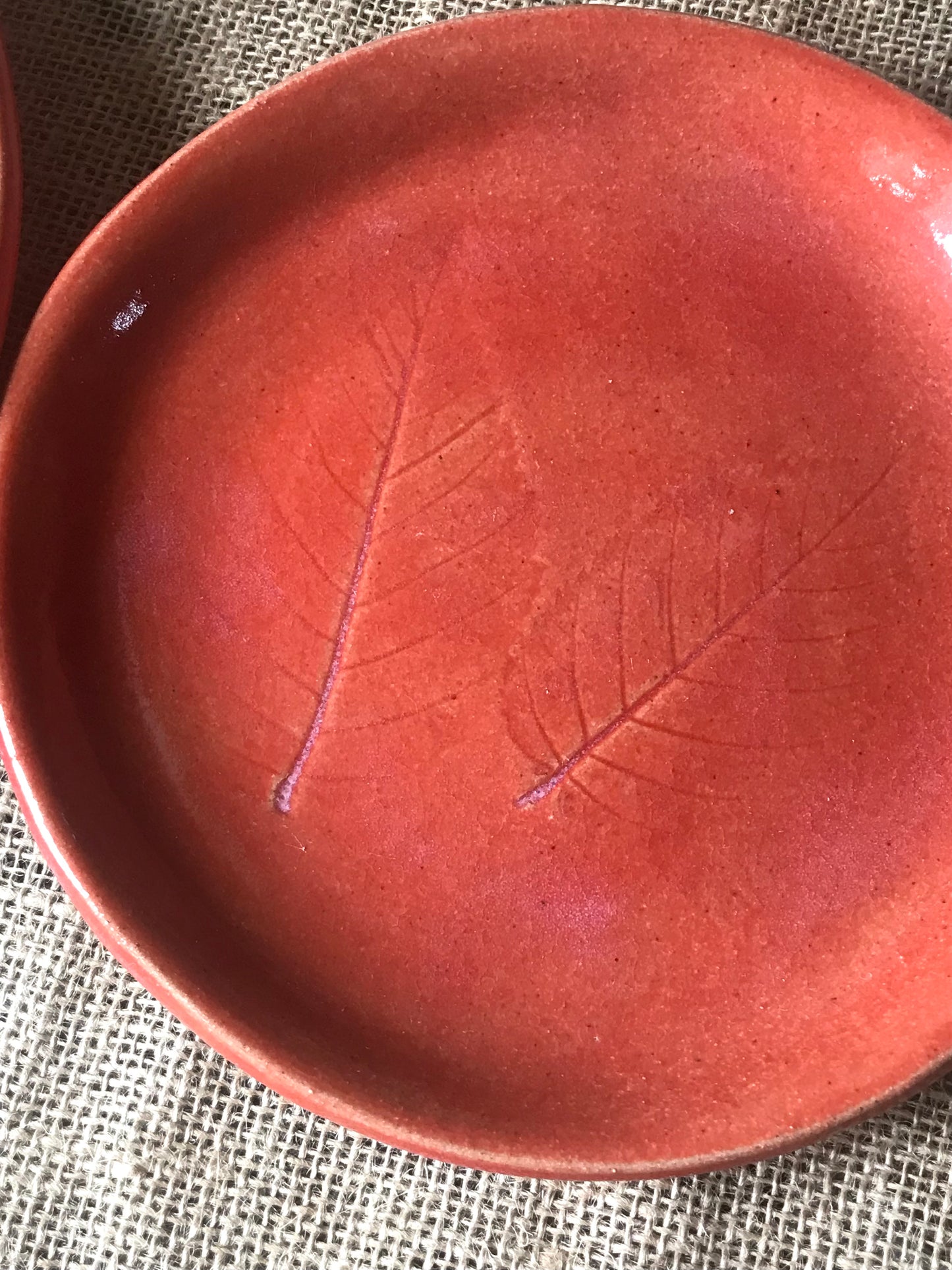 Rustic Birch Leaf Dinner Plate & Salad Plate ~ 10”  ~ Autumn Orange Glaze