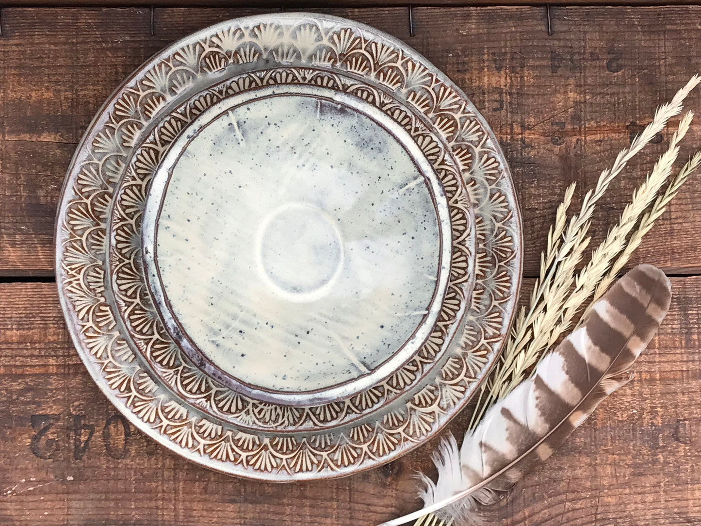 Rustic Native Mandala Dinnerware Set ~ Birch & Brown Glaze