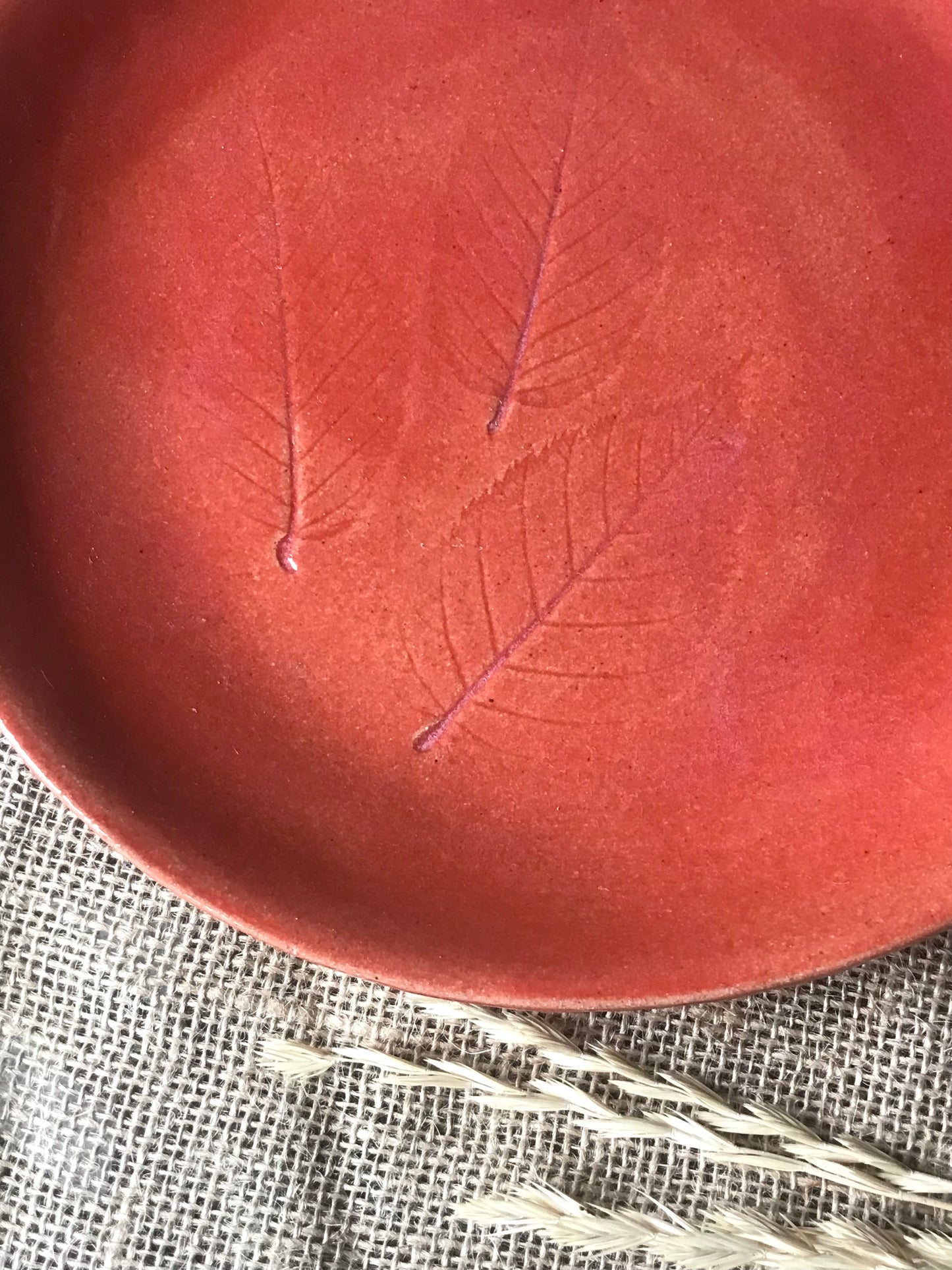 Rustic Birch Leaf Dinner Plate & Salad Plate ~ 10”  ~ Autumn Orange Glaze