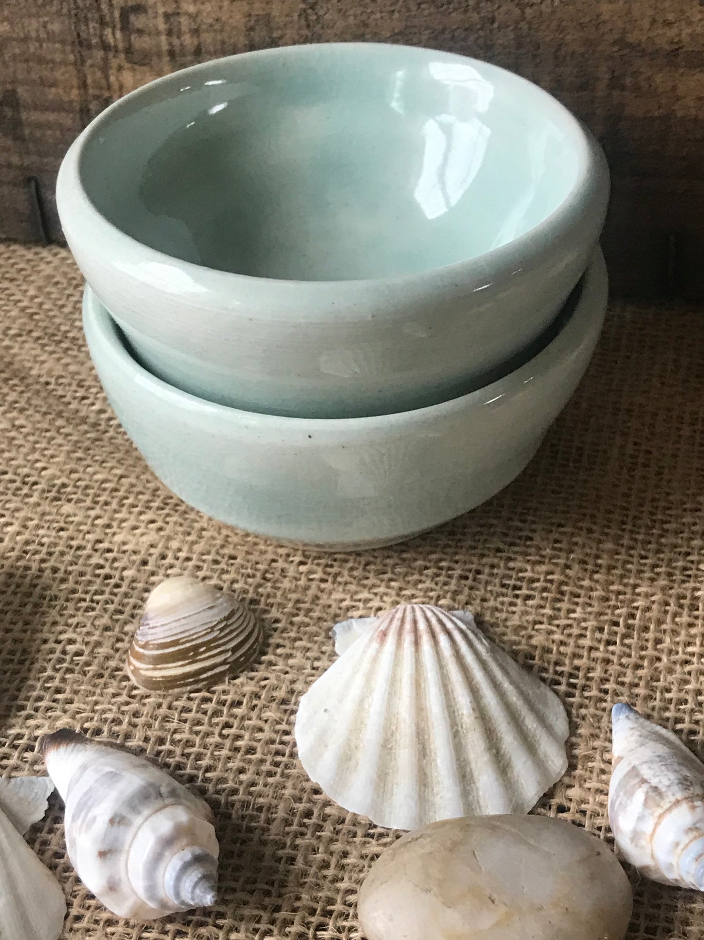 Set of 2 Wheel Thrown Prep Bowl ~ Light Turquoise Aqua Glaze