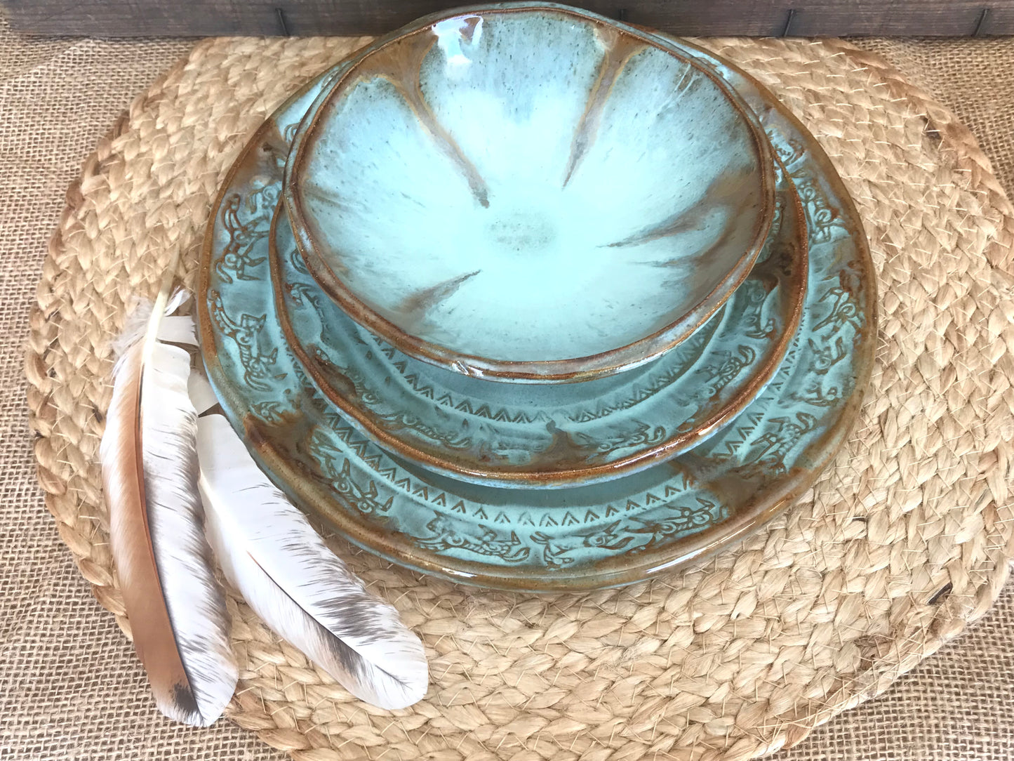 Rustic Wild Mustang Dinnerware ~ Dinner Plate/Salad Plate/Bowl ~ Turquoise & Brown