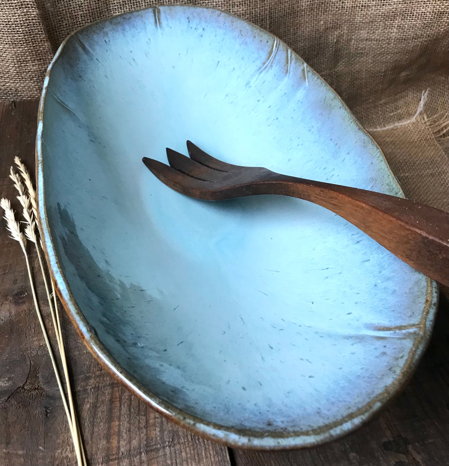 Rustic Wild Buffalo Oval Serving Bowl ~ 15.5”x 8” ~ 2.75” Depth~  Turquoise & Brown