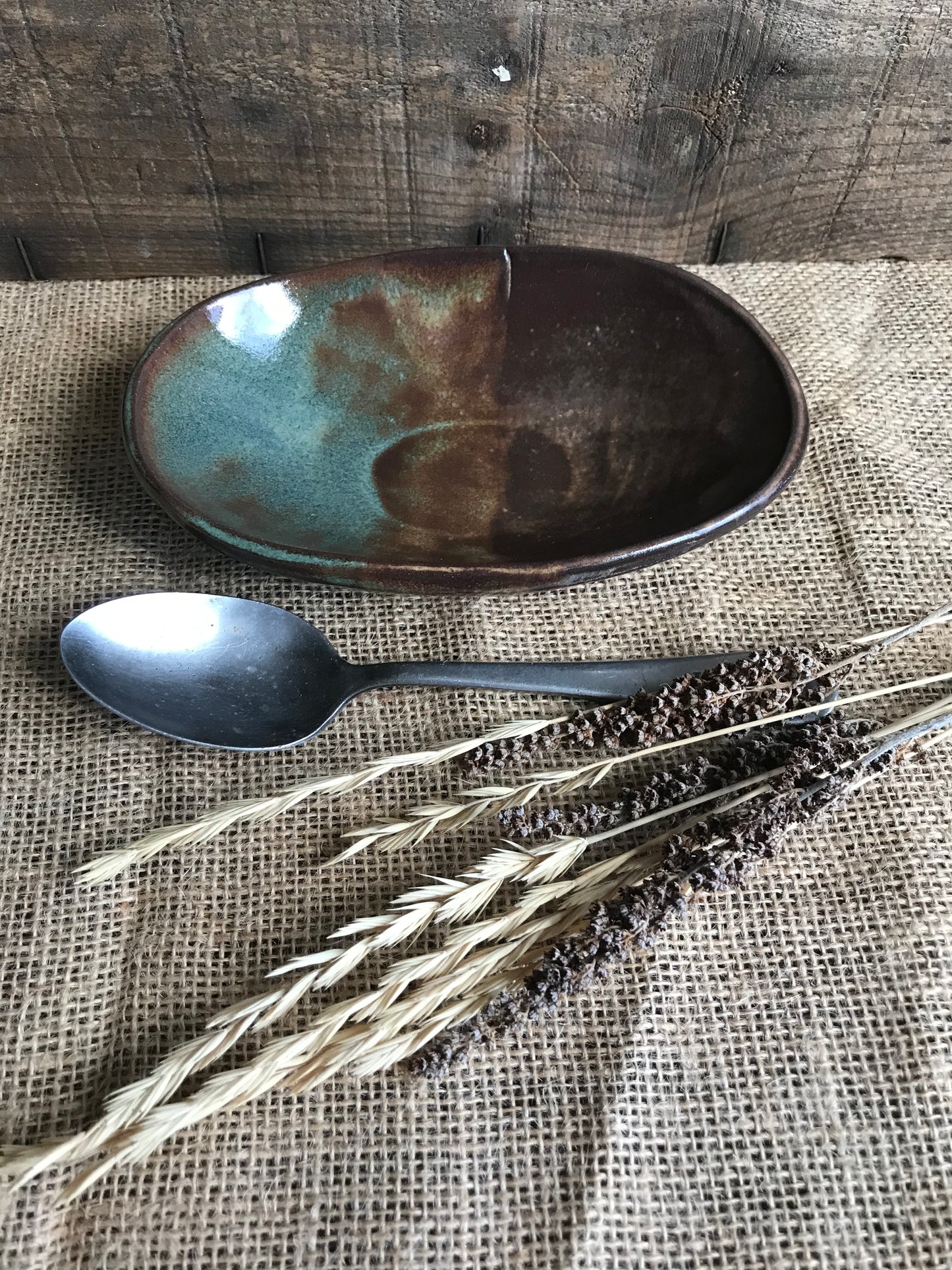 Rustic Basketweave Oval Ice Cream & Snack Bowl ~ Green & Brown