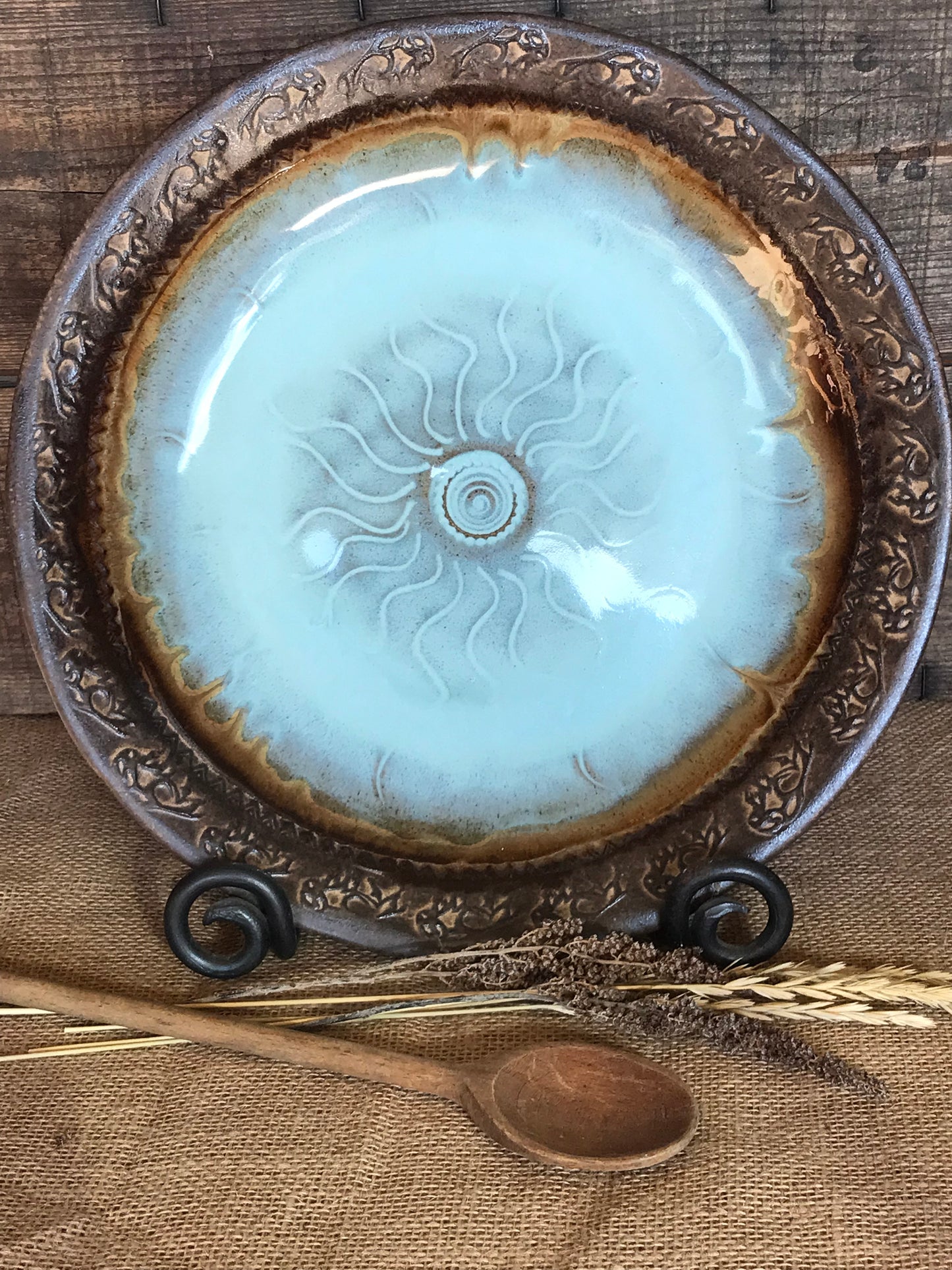 Rustic Wild Buffalo Serving & Baking Bowl ~ 12.5” Diameter ~ 1.75” Depth~ Turquoise & Brown