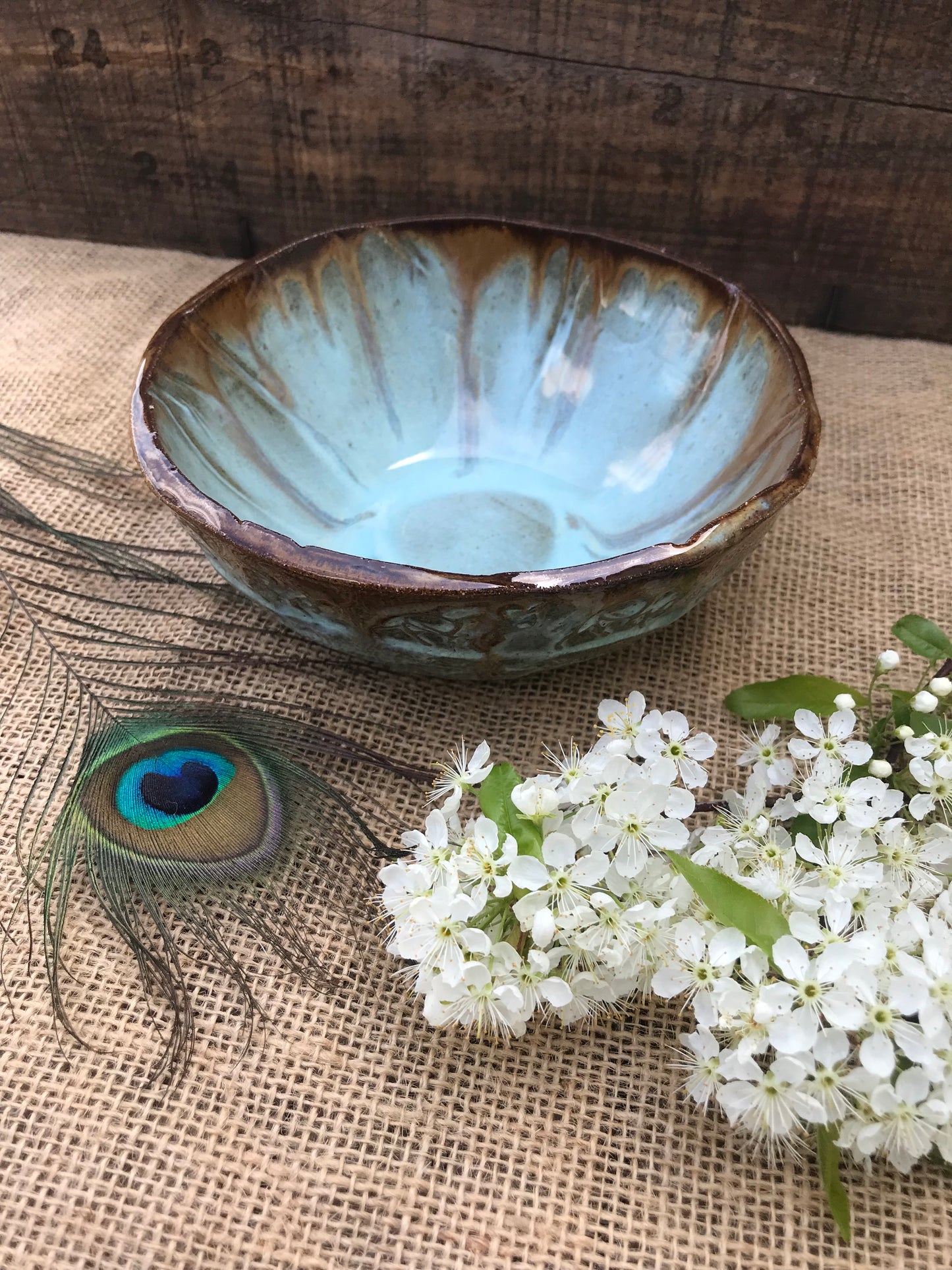 Rustic Wild Buffalo Soup & Salad Big Bowl ~ 6” Diameter ~ 2.5” Depth~ Turquoise & Brown