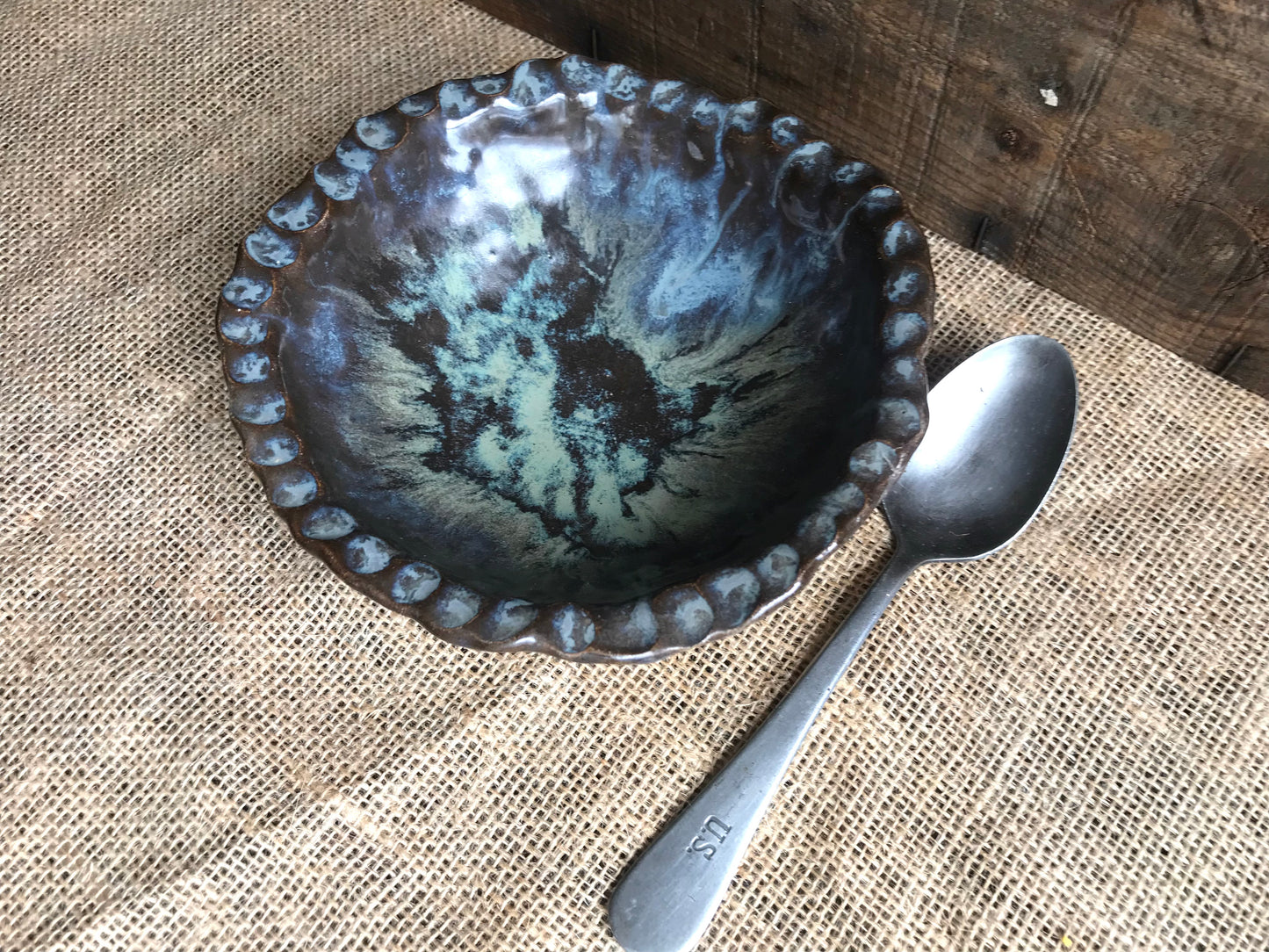 Rustic Handpinched Bowl ~ Night Sky & Charcoal Glaze