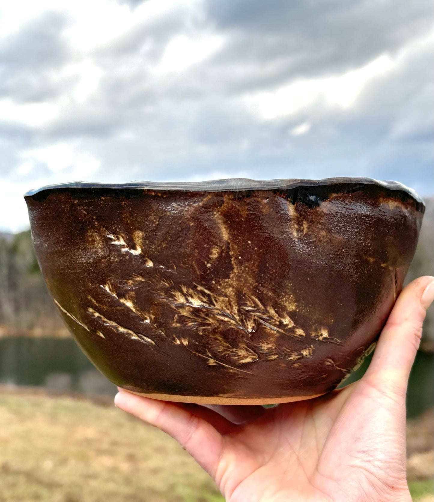 Rustic Wild Grasses Mixing & Serving Bowl ~ 7.5” x 3.75” ~ True Blue & Brown